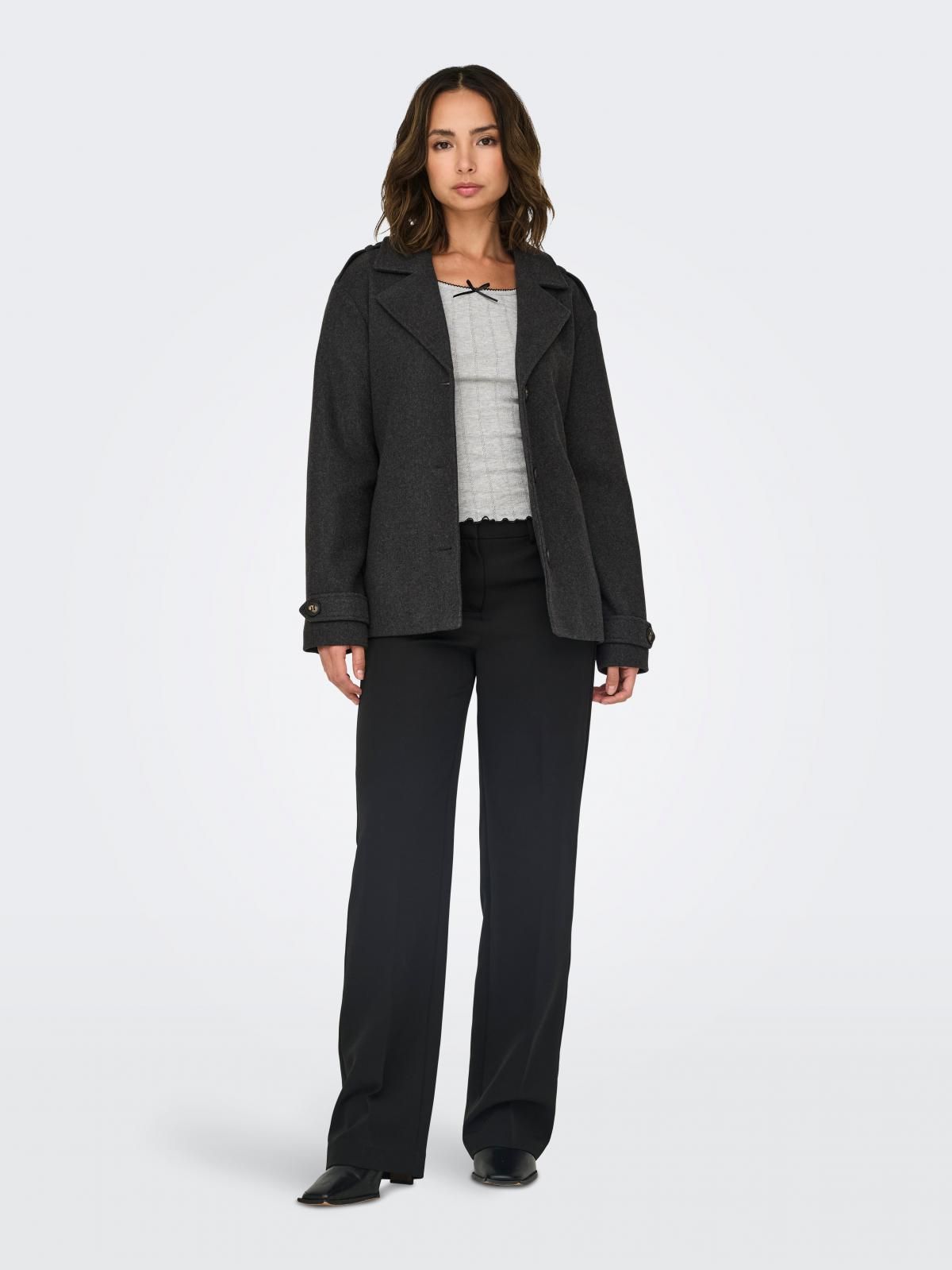 온리 테크니컬 벨티드 숏 트렌치코트 15341179_2383 GREY / DARK GREY MELANGE - 상세 이미지 5