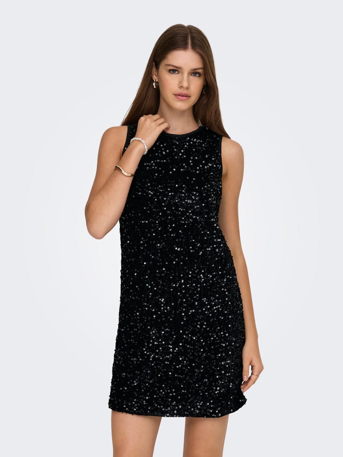 온리 시퀸 미니 원피스 라운드넥 슬리브리스 15359846_2161_1243751 BLACK / BLACK - 상품 이미지