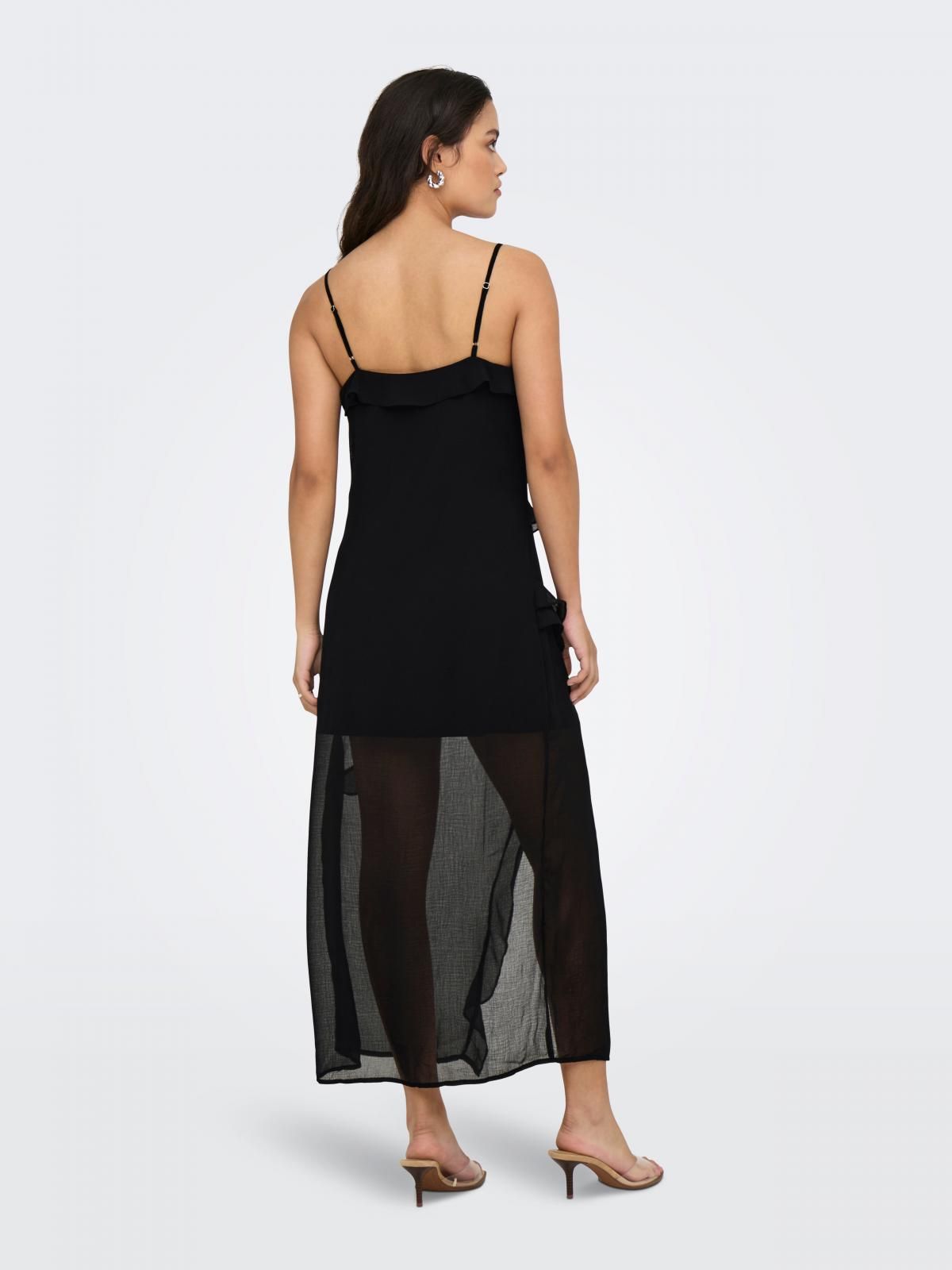 온리 프릴 슬리브리스 롱 원피스 15358168_2161 BLACK / BLACK - 상세 이미지 2