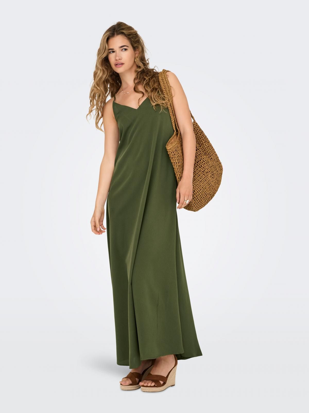 온리 브이넥 스트랩 롱 원피스 15347189_4263 GREEN / KALAMATA - 상세 이미지 5
