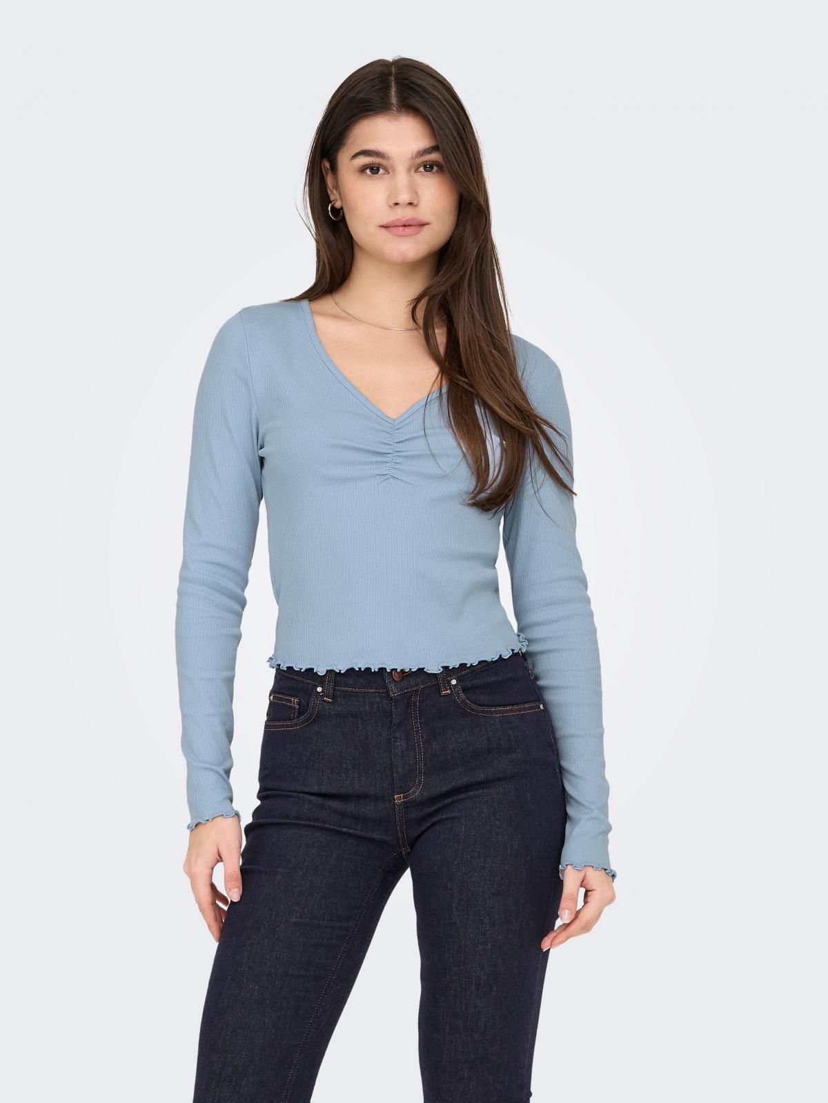 온리 소프트핏 브이넥 롱슬리브 탑 15342012_3013 BLUE / SOFT CHAMBRAY - 상세 이미지 2