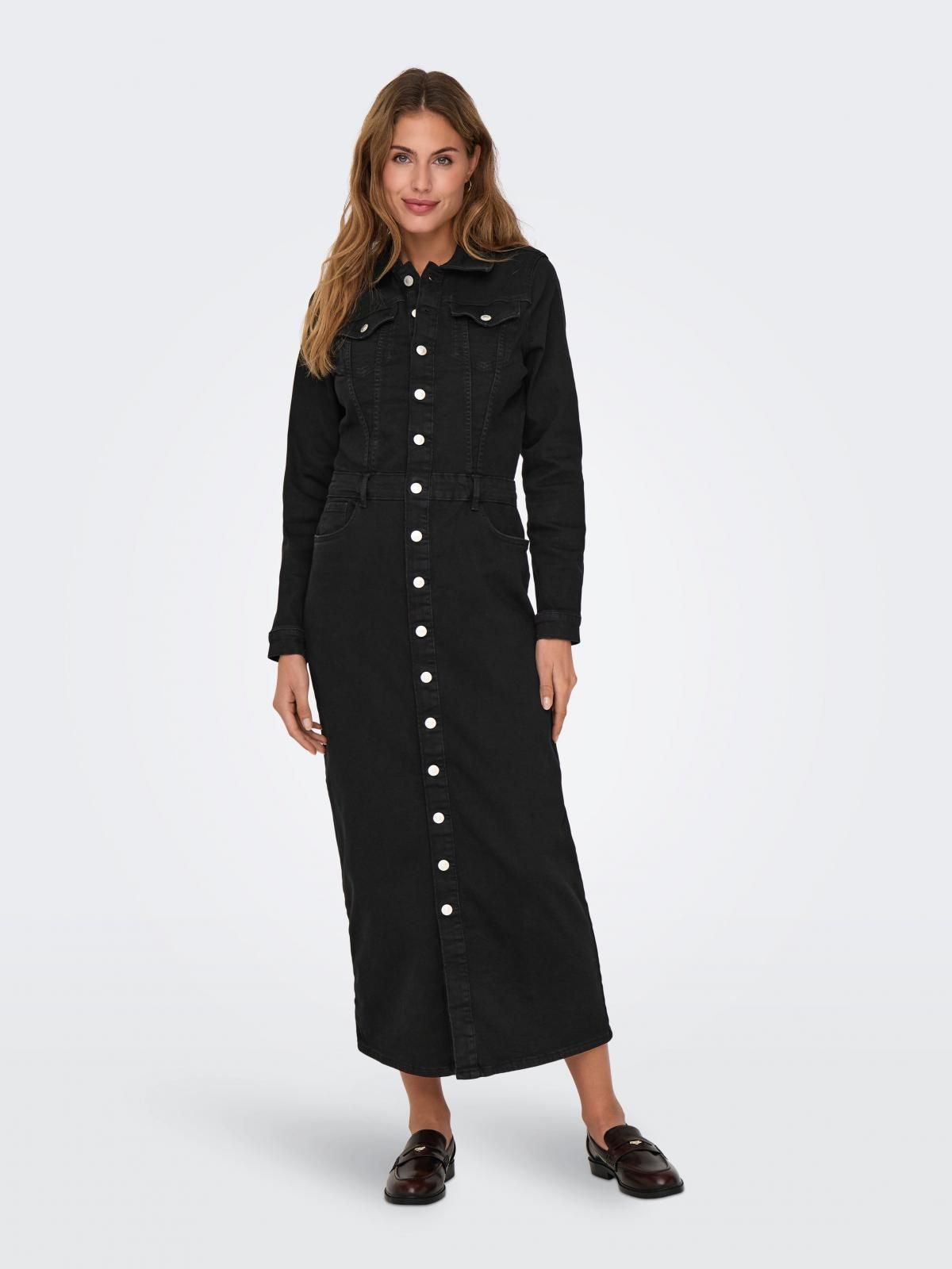 온리 버튼업 데님 롱 셔츠 원피스 15315782_8183 BLACK / WASHED BLACK - 상세 이미지 5