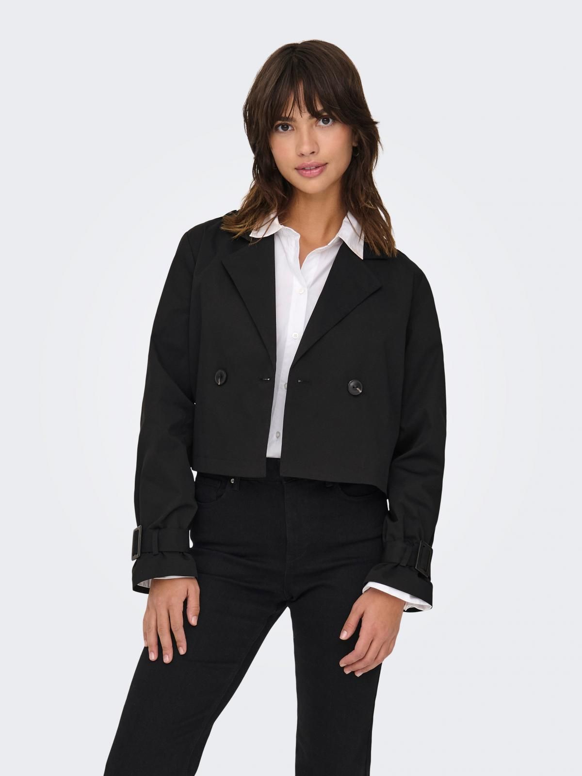 온리 크롭 더블브레스트 트렌치코트 15336405_2161 BLACK / BLACK - 상품 이미지