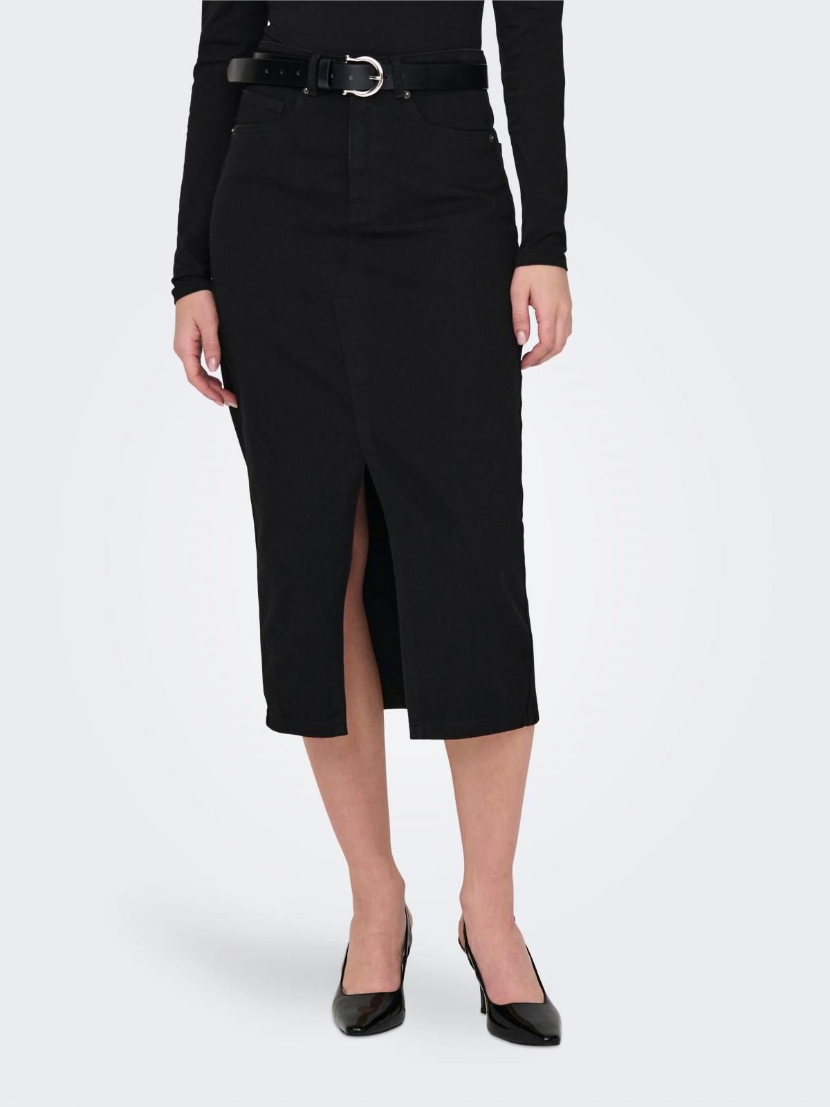온리 블랙 데님 미디 스커트 슬릿 포켓 15324365_2103 BLACK / BLACK DENIM - 상품 이미지