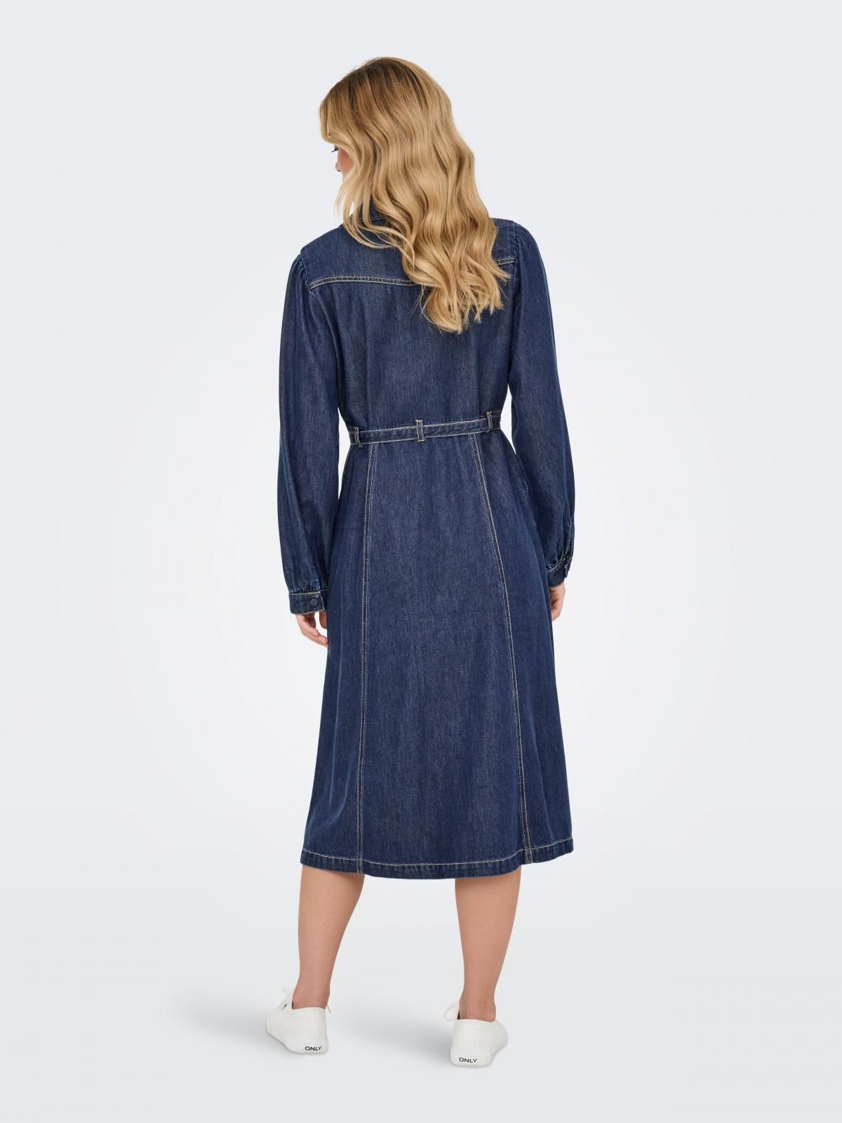 온리 데님 셔츠 롱 원피스 벨트 퍼프소매 15352413_2114 BLUE / DARK BLUE DENIM - 상세 이미지 2