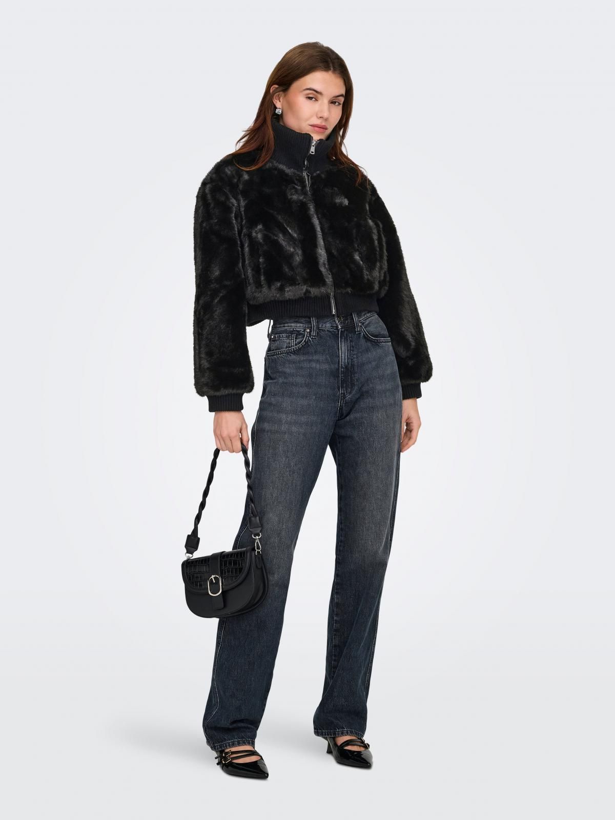 온리 페이크퍼 하이넥 집업 재킷 15349157_2161 BLACK / BLACK - 상세 이미지 5