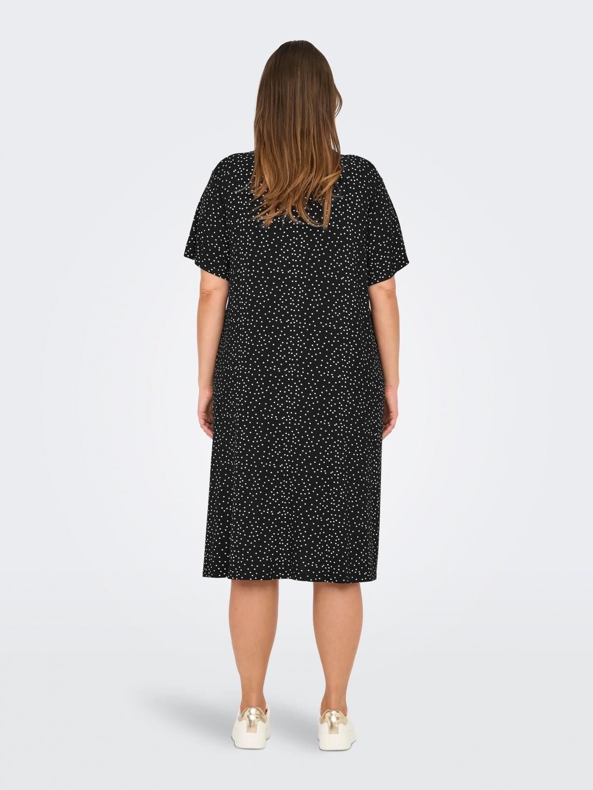 온리 빅사이즈 도트 패턴 브이넥 미디 원피스 15295477_2161_1178996 BLACK / BLACK - 상세 이미지 2