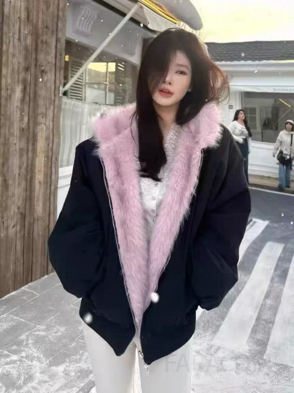 여성 루즈핏 후드 리버시블 양털 퍼자켓 숏패딩 점퍼 따뜻한 겨울 데일리 아우터 - 상세 이미지 4