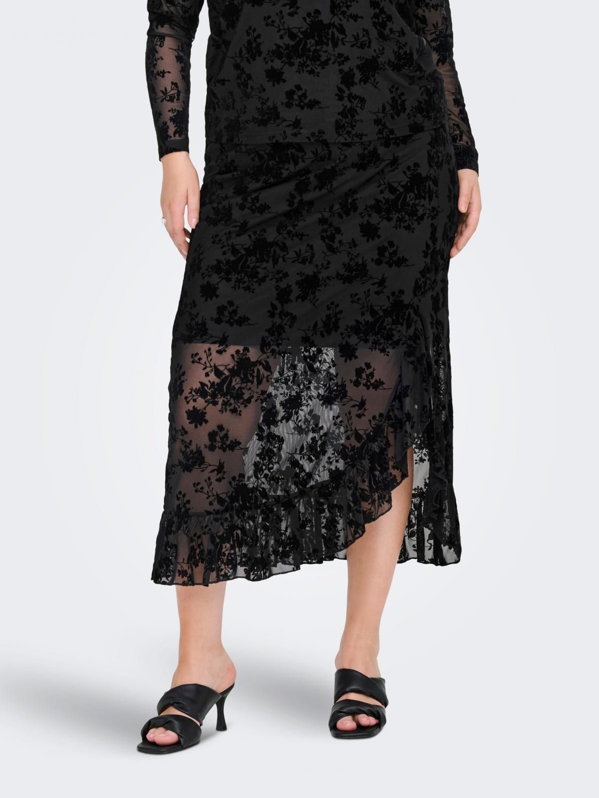 온리 시스루 메쉬 자카드 미디 스커트 15363797_2161 BLACK / BLACK - 상품 이미지