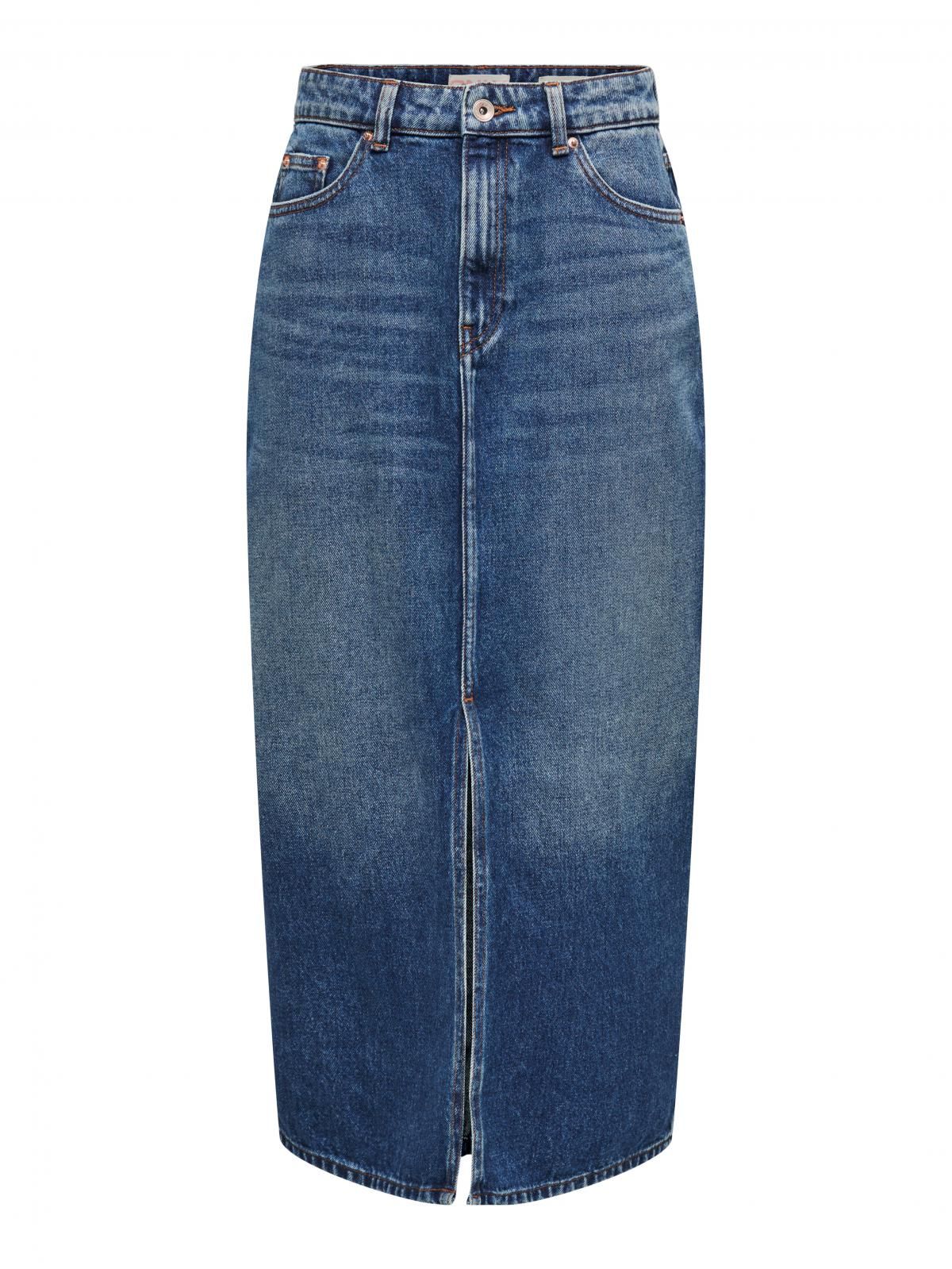 온리 데님 하이웨이스트 슬릿 롱 스커트 15311569_2115 BLUE / MEDIUM BLUE DENIM - 상세 이미지 3