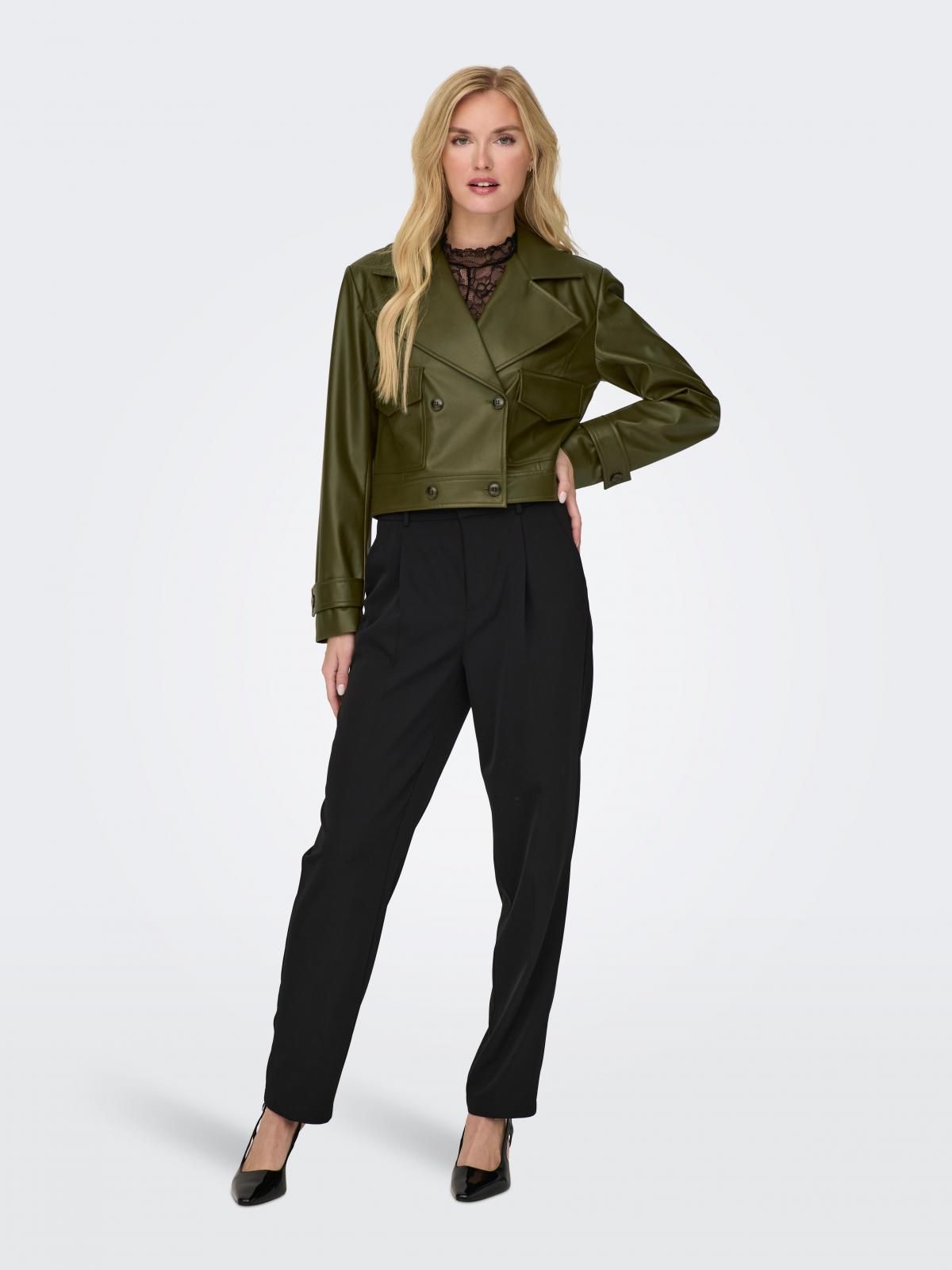 온리 테크니컬 레더 오버핏 크롭 재킷 15293027_1920 BROWN / DARK OLIVE - 상세 이미지 5