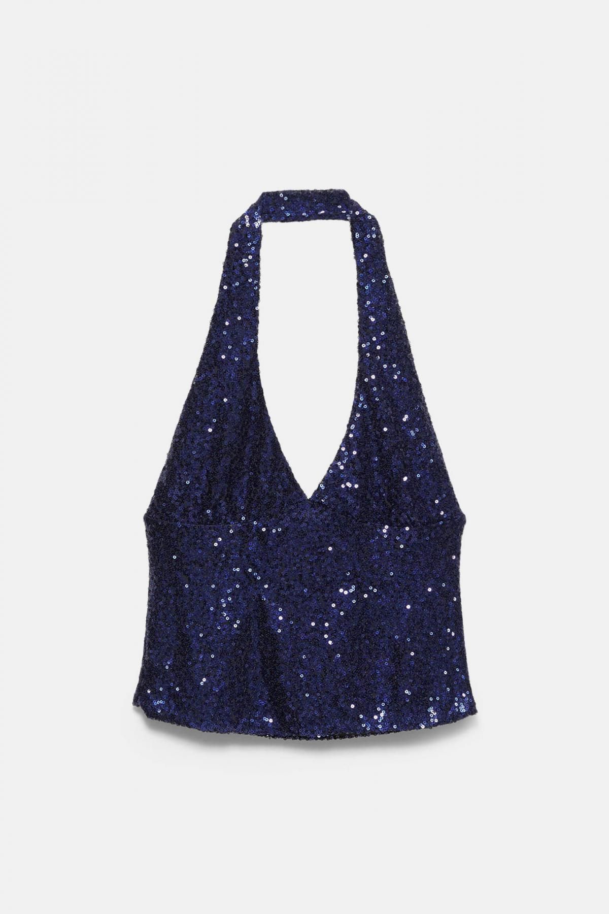 풀앤베어 글리터 시퀸 홀터넥 탑 7153/342 DARK BLUE - 상품 이미지