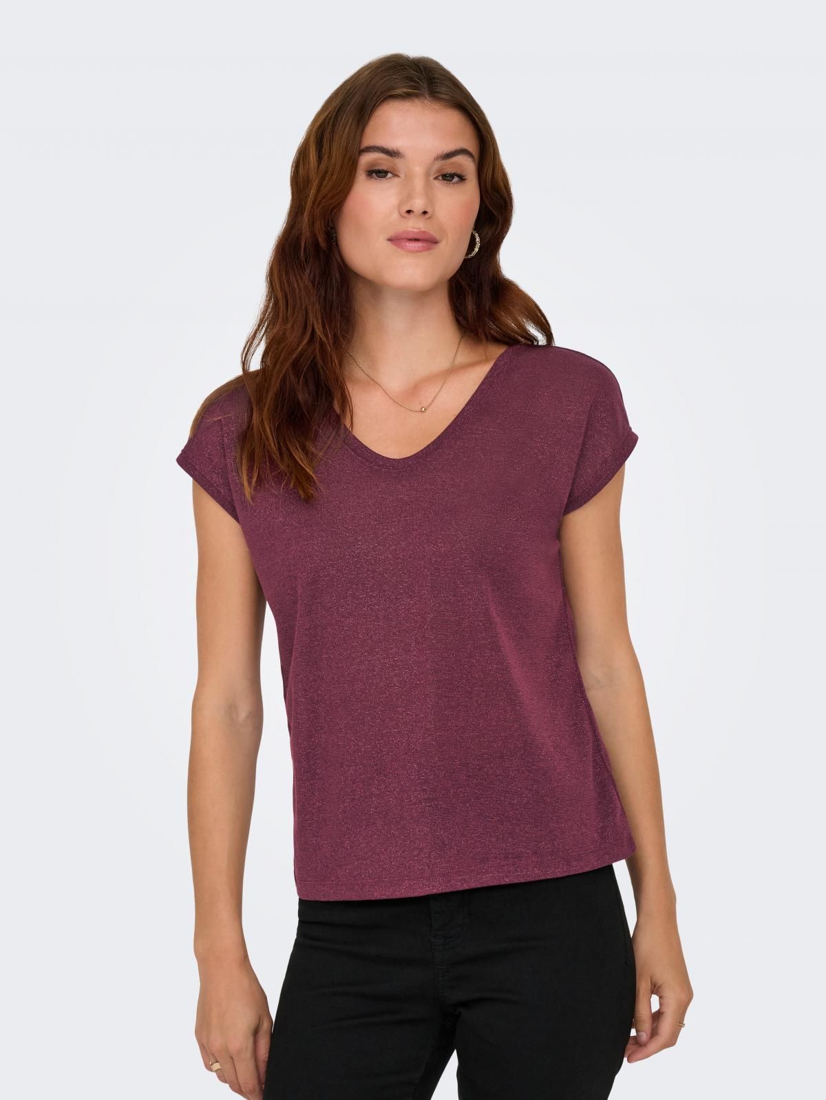 온리 베이직 소프트 브이넥 반팔 티셔츠 15136069_1013 PURPLE / BURGUNDY - 상품 이미지