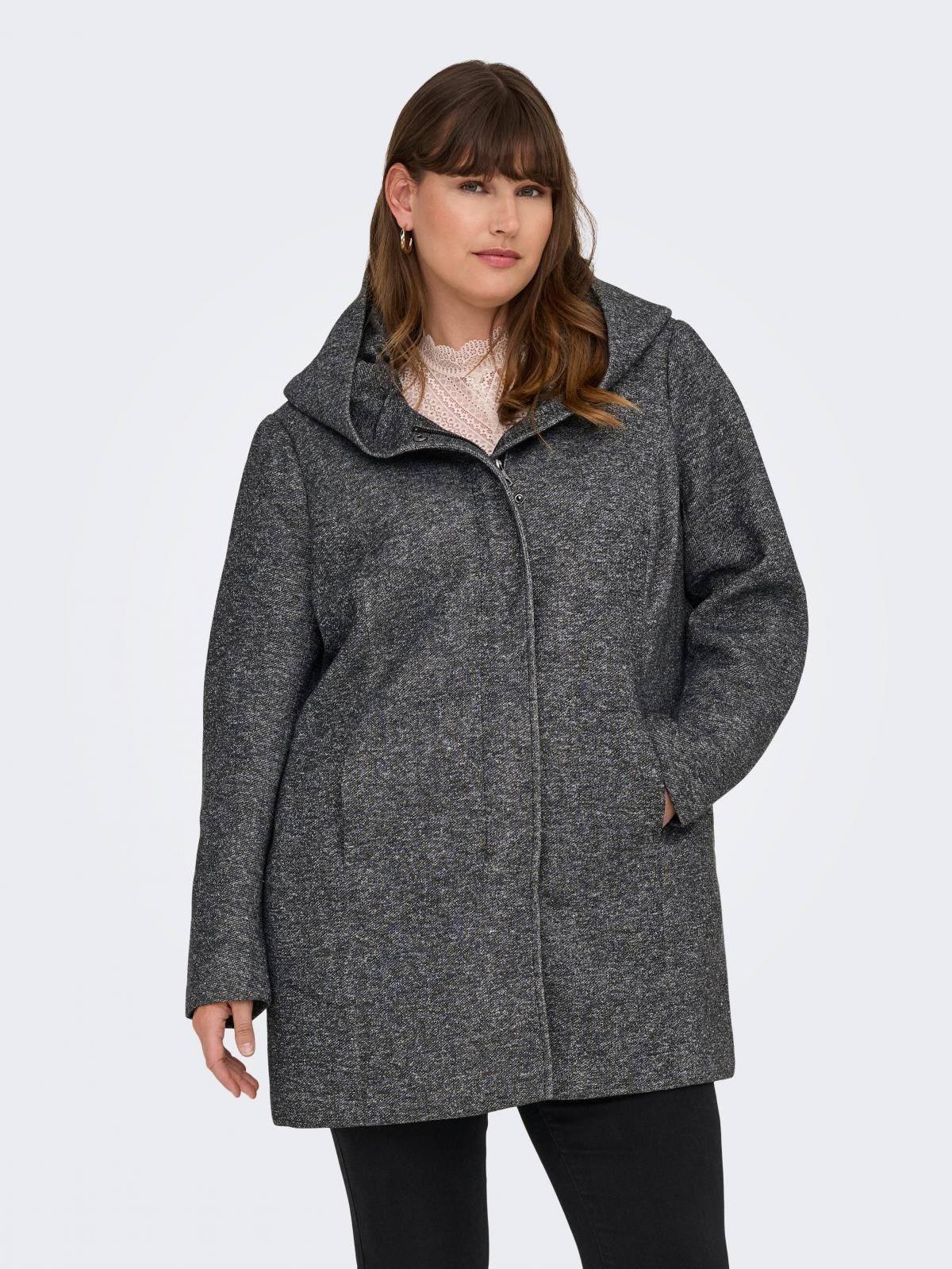 온리 빅사이즈 후드 롱 코트 버튼 집업 15191768_2383 GREY / DARK GREY MELANGE - 상품 이미지