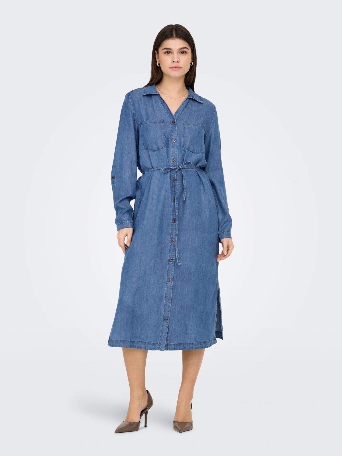 온리 데님 셔츠카라 벨트 미디 원피스 15337931_2115 BLUE / MEDIUM BLUE DENIM - 상품 이미지