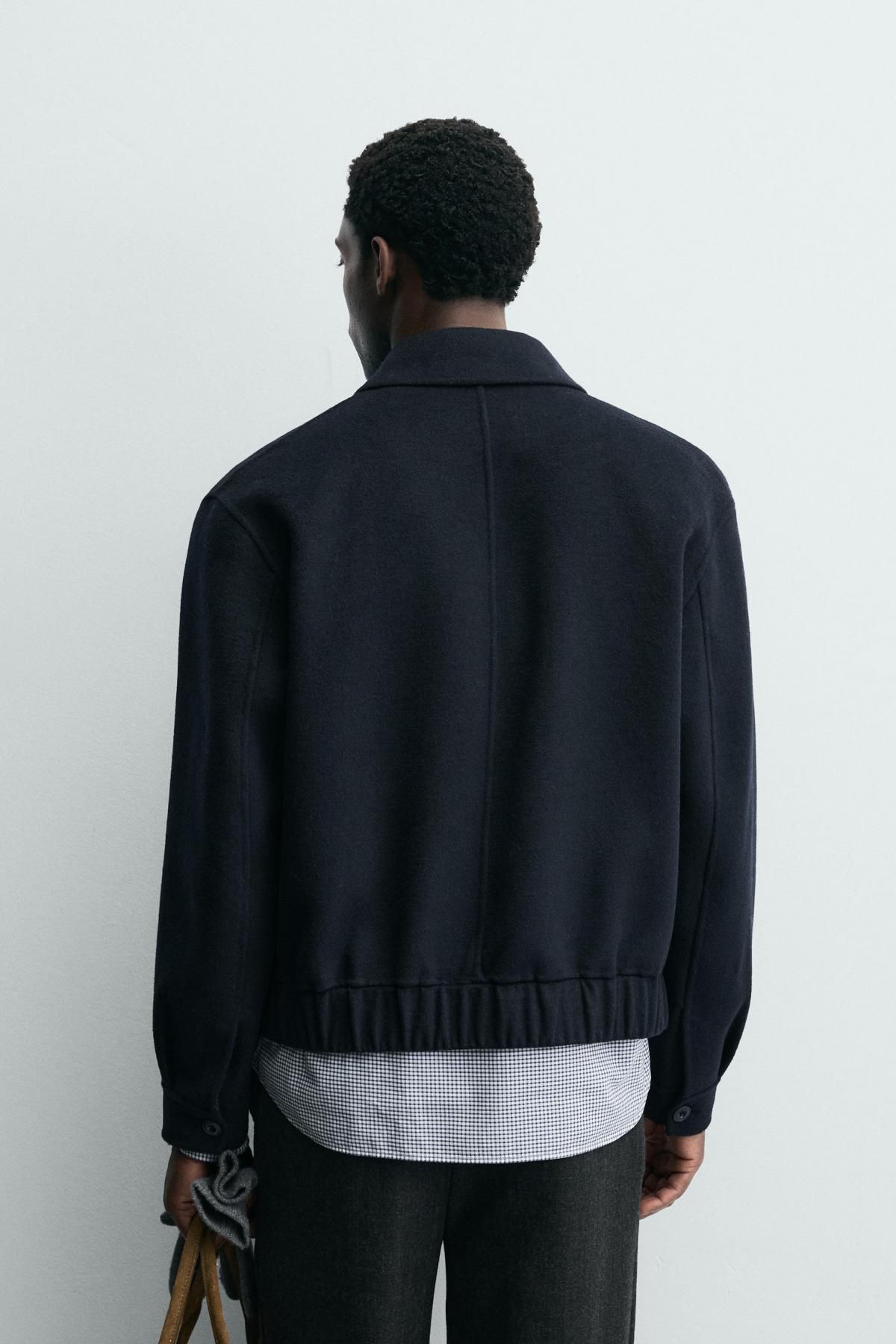자라 크롭핏 울 블렌드 오버셔츠 재킷 5854/404 NAVY BLUE - 상세 이미지 4
