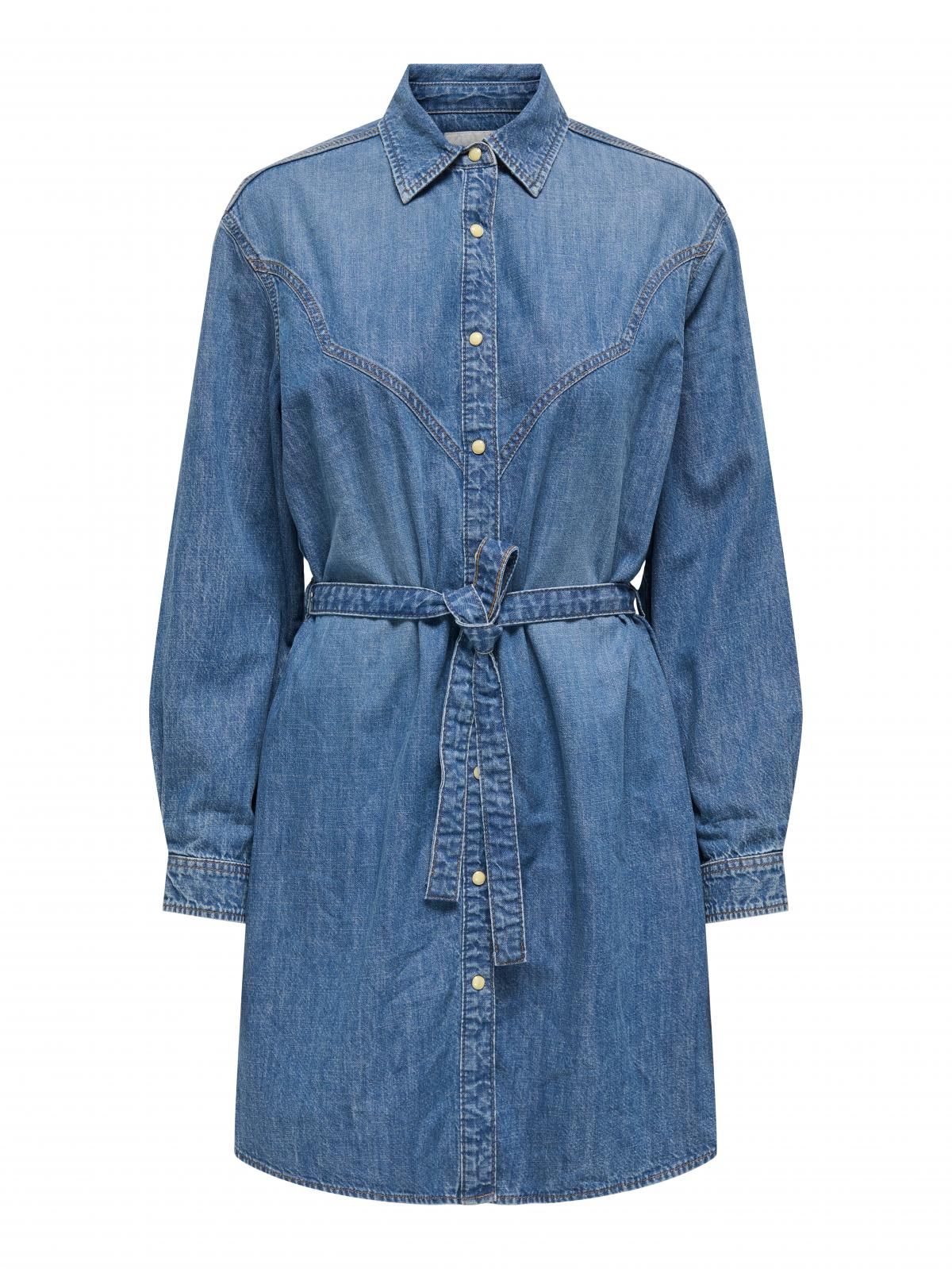 온리 데님 셔츠카라 벨티드 미니 원피스 15354317_2115 BLUE / MEDIUM BLUE DENIM - 상세 이미지 4