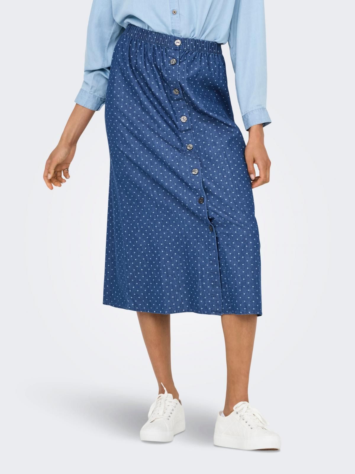 온리 캐주얼 도트 패턴 롱 스커트 15348894_2115_1187844 BLUE / MEDIUM BLUE DENIM - 상품 이미지