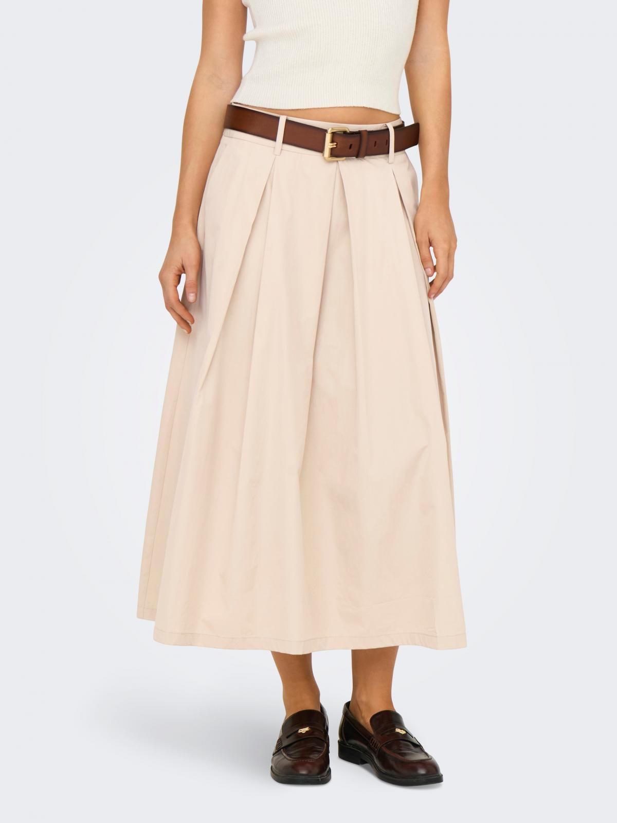 온리 플리츠 베이지 롱 스커트 벨트 15348773_14783 WHITE / FRENCH OAK - 상품 이미지