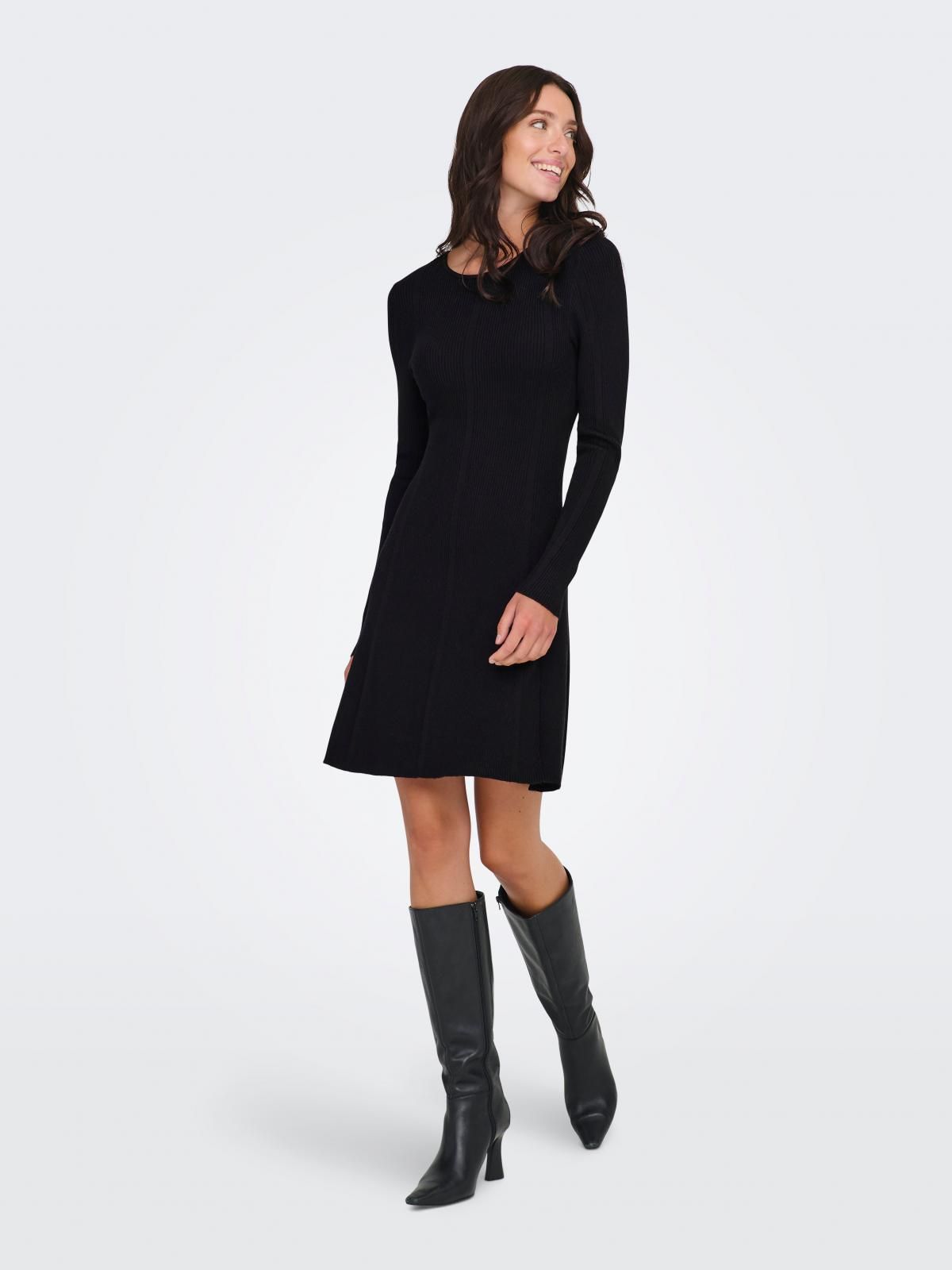 온리 베이직 라운드넥 니트 미니 원피스 15370075_2161 BLACK / BLACK - 상세 이미지 5