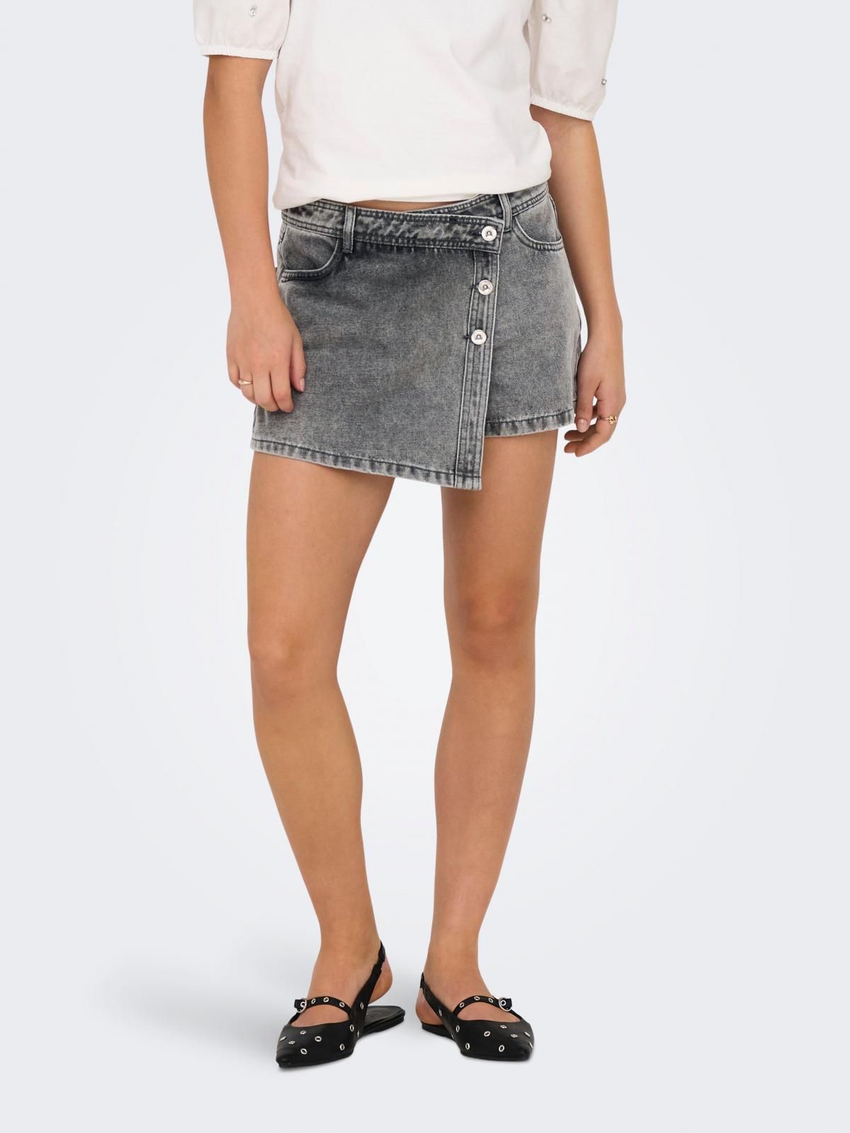 온리 버튼 디테일 데님 미니 스커트 15256608_2106 GREY / LIGHT GREY DENIM - 상품 이미지