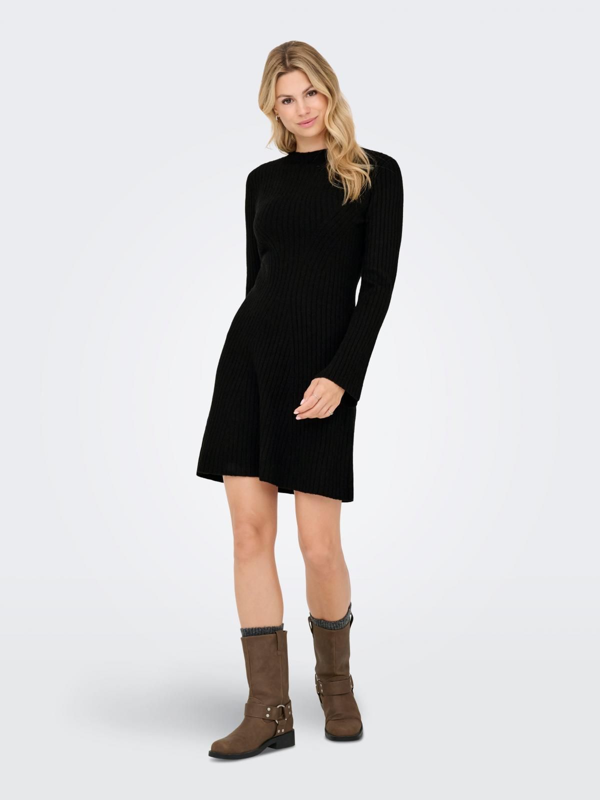 온리 베이직 라운드넥 니트 미니 원피스 15371565_2161 BLACK / BLACK - 상세 이미지 5
