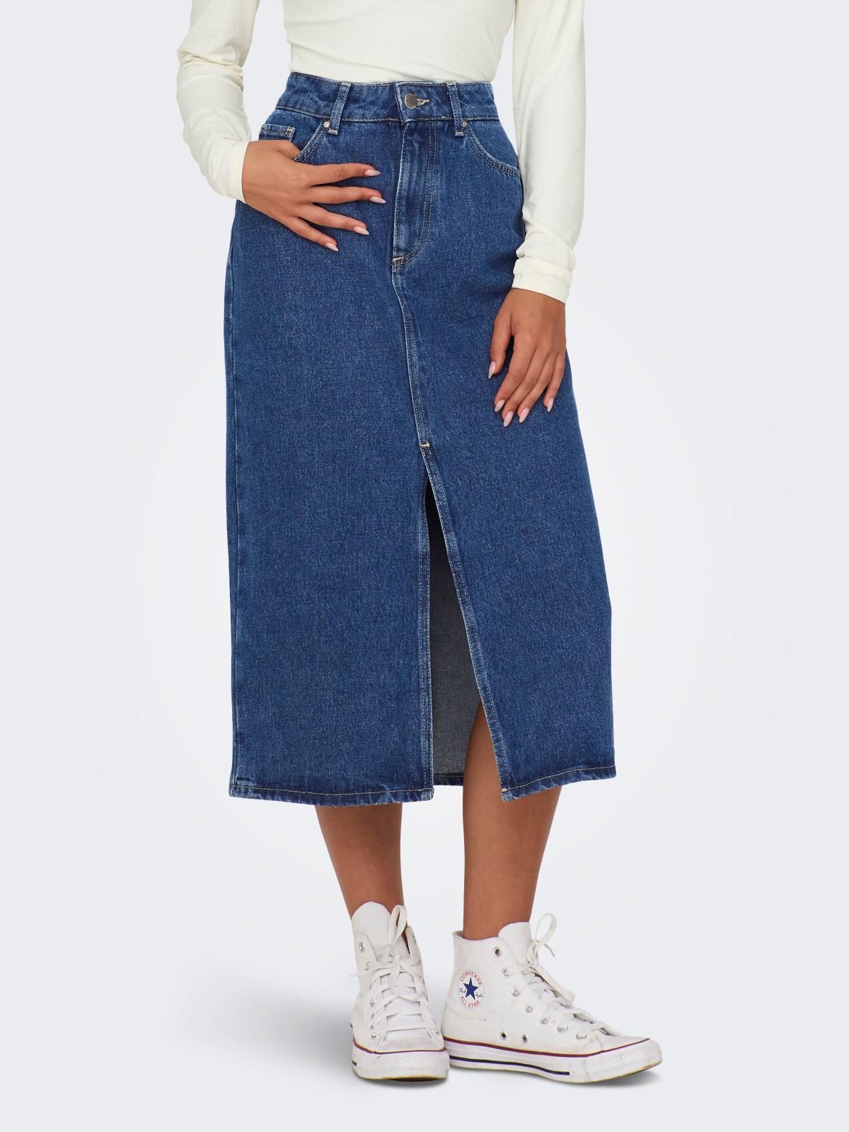 온리 데님 트렌디 미디 스커트 앞트임 15319268_2115 BLUE / MEDIUM BLUE DENIM - 상품 이미지