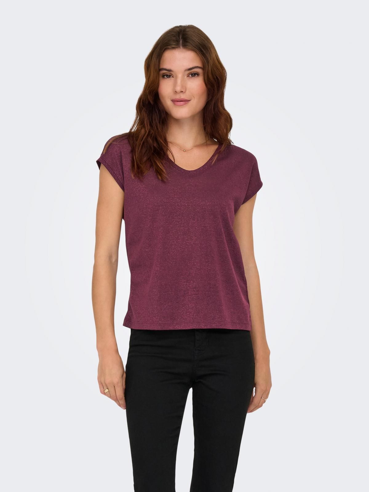 온리 베이직 소프트 브이넥 반팔 티셔츠 15136069_1013 PURPLE / BURGUNDY - 상세 이미지 2