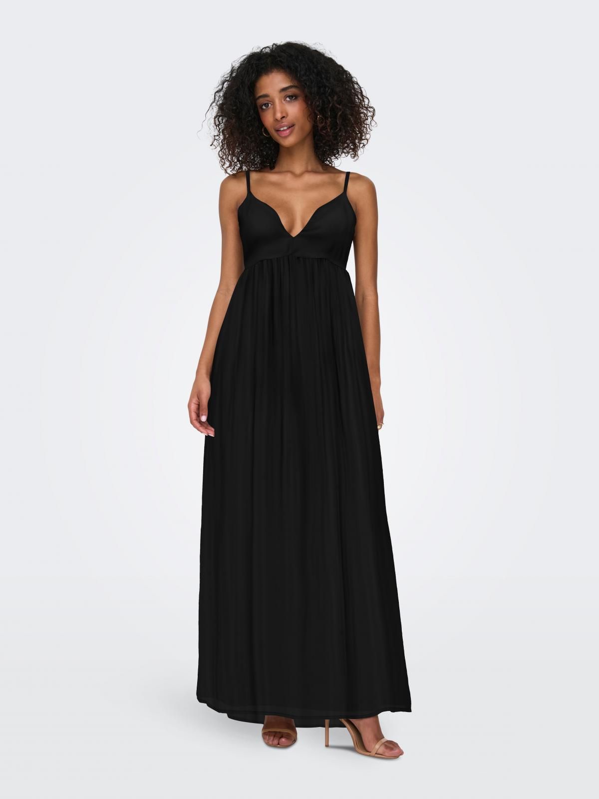 온리 브이넥 스트랩 맥시 롱 원피스 15344642_2161 BLACK / BLACK - 상품 이미지