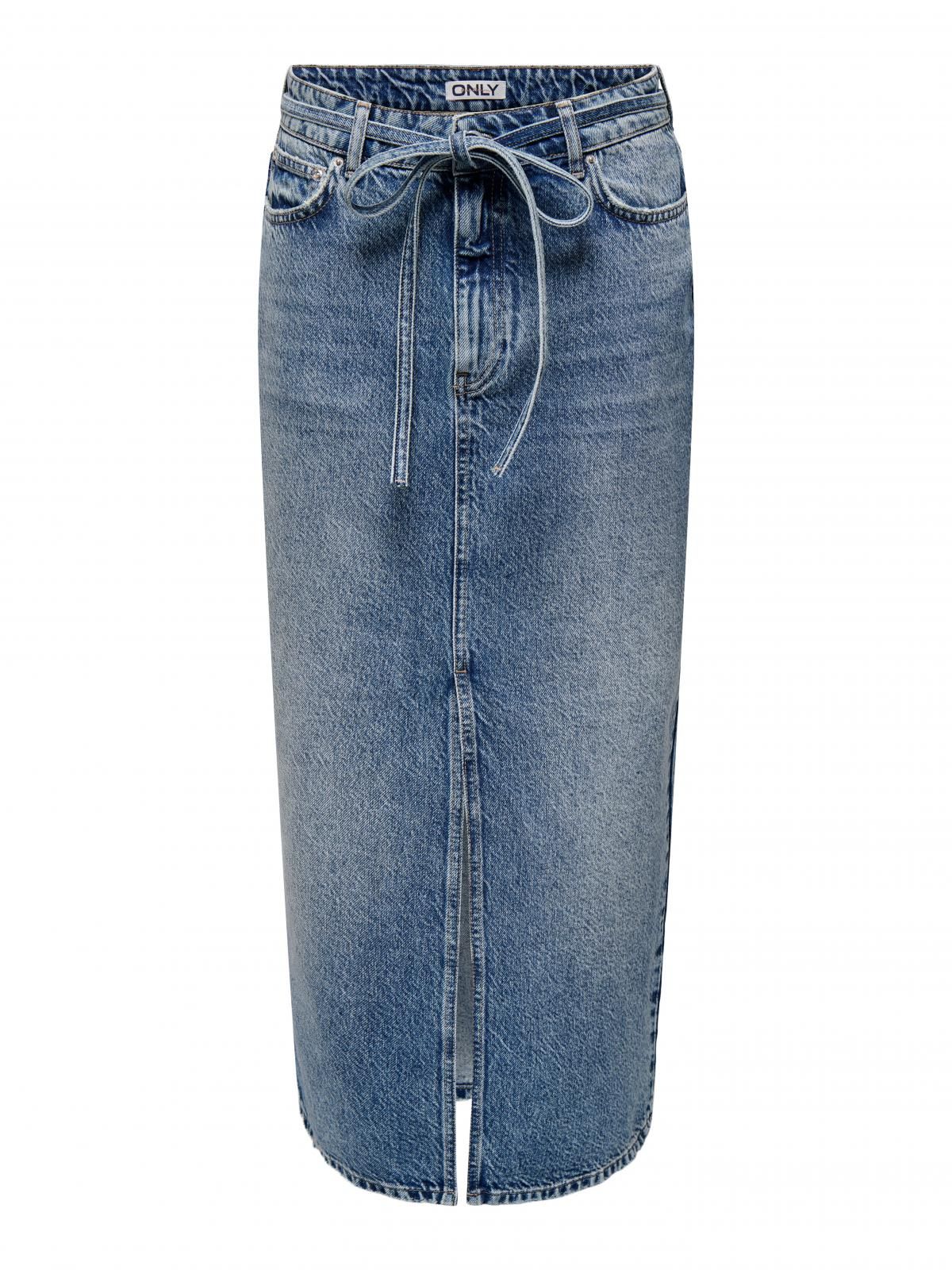 온리 타이벨트 데님 미디 스커트 슬릿 15340707_2115 BLUE / MEDIUM BLUE DENIM - 상세 이미지 3