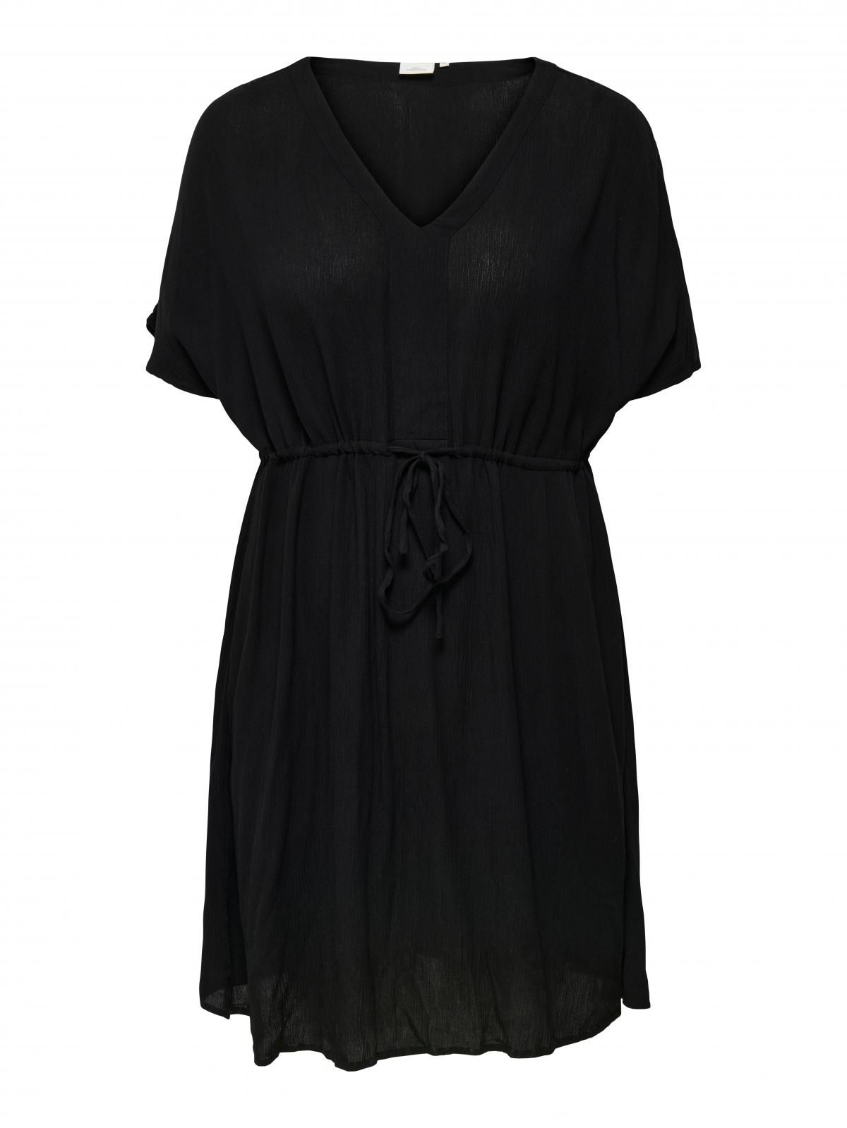 온리 빅사이즈 브이넥 드로스트링 미니 원피스 15349312_2161 BLACK / BLACK - 상세 이미지 3