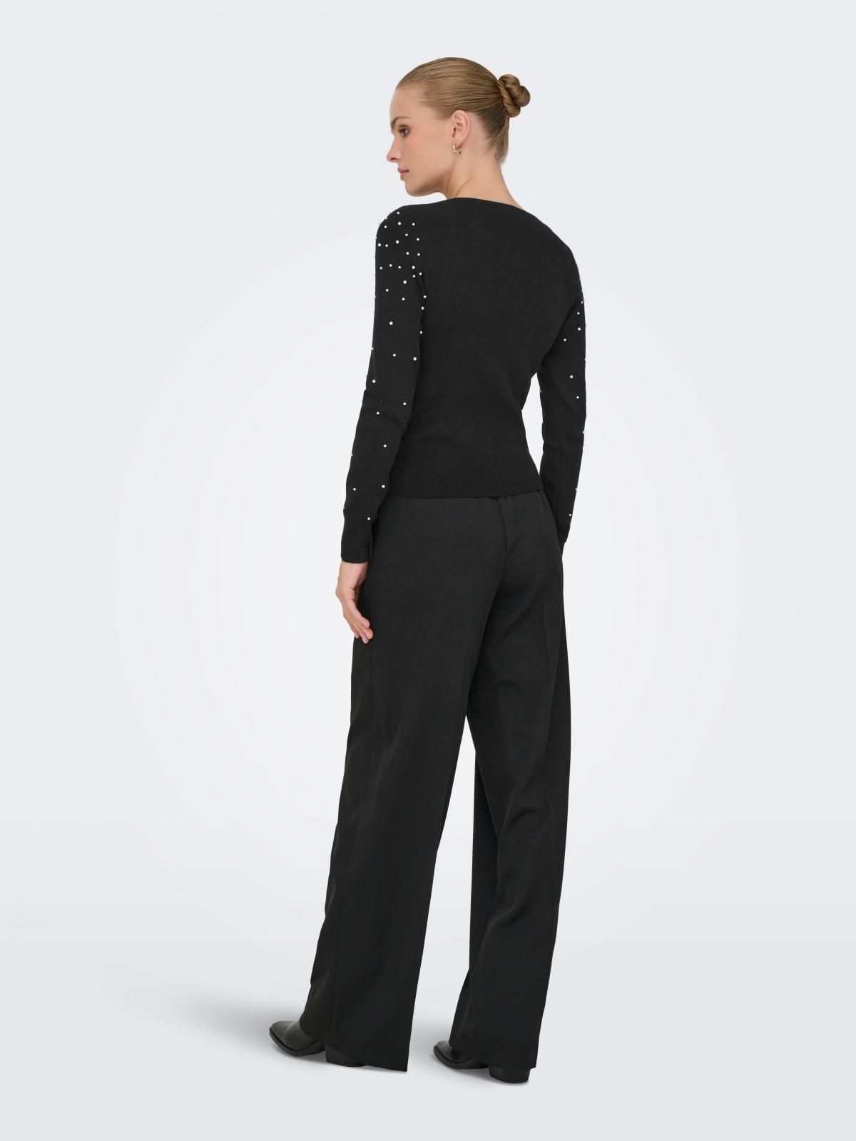 온리 진주장식 라운드넥 긴팔 니트 탑 15346656_2161_1181542 BLACK / BLACK - 상세 이미지 2