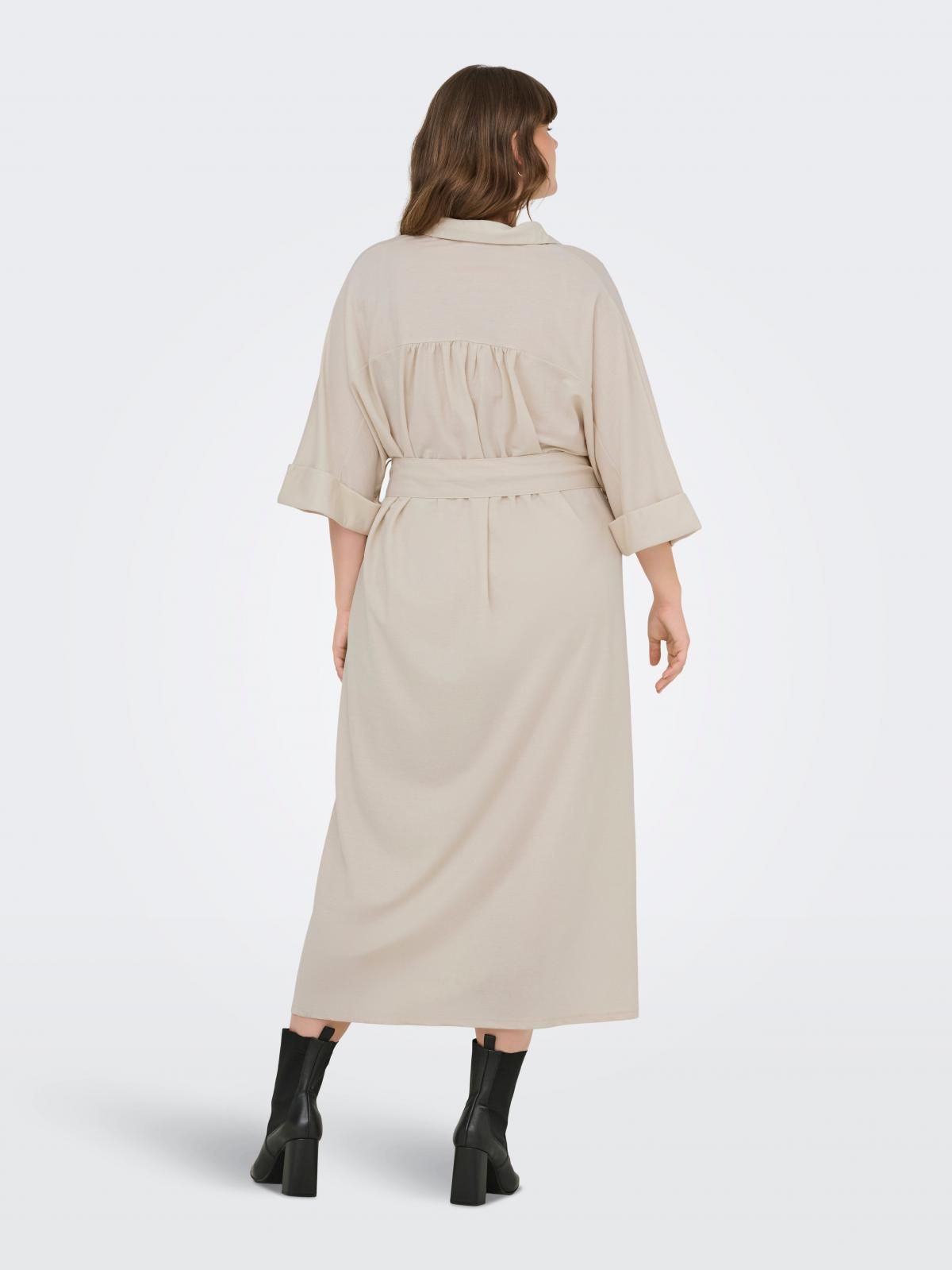 온리 빅사이즈 벨티드 브이넥 미디 원피스 15355586_115 BEIGE / PUMICE STONE - 상세 이미지 2