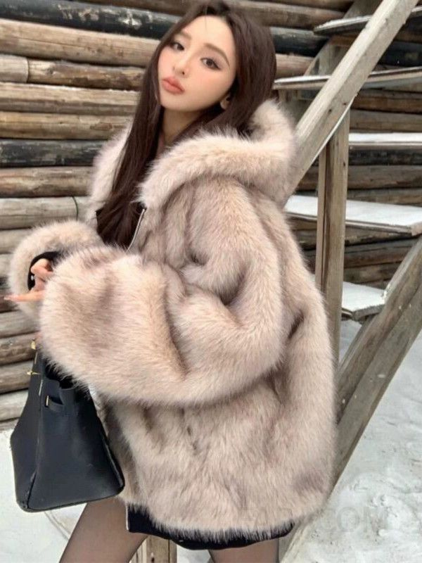 여성 루즈핏 후드 리버시블 양털 퍼자켓 숏패딩 점퍼 따뜻한 겨울 데일리 아우터 - 상세 이미지 3