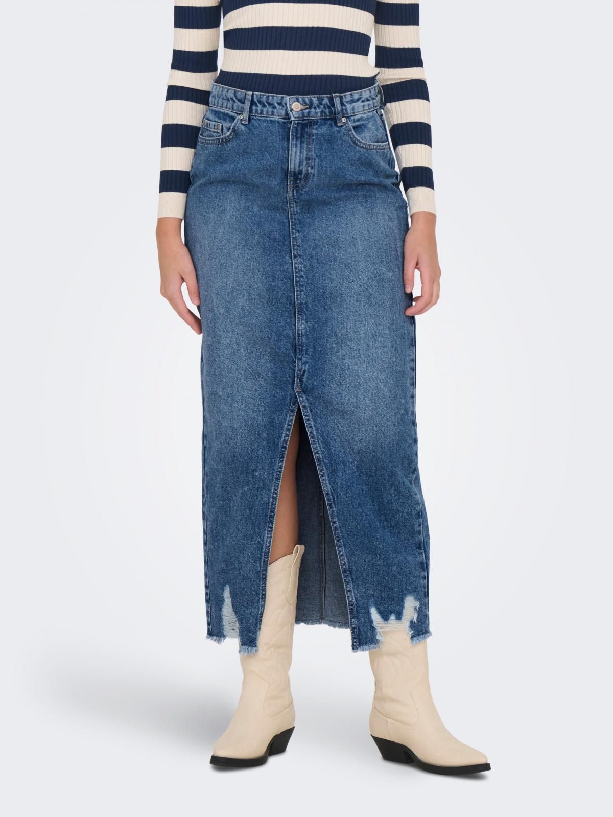 온리 빈티지 데님 롱 스커트 슬릿 15324102_2115 BLUE / MEDIUM BLUE DENIM - 상품 이미지