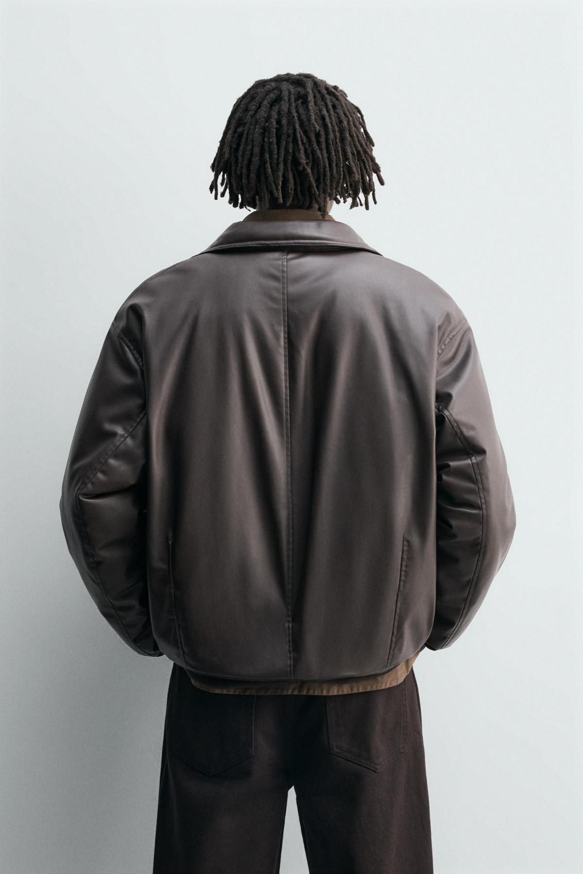 자라 테크니컬 레더 릴랙스핏 재킷 3833/304 DARK BROWN - 상세 이미지 4