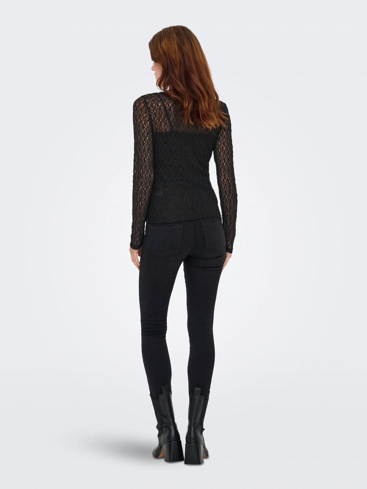 온리 레이스 시스루 테크니컬 긴팔 탑 15361724_2161 BLACK / BLACK - 상세 이미지 2