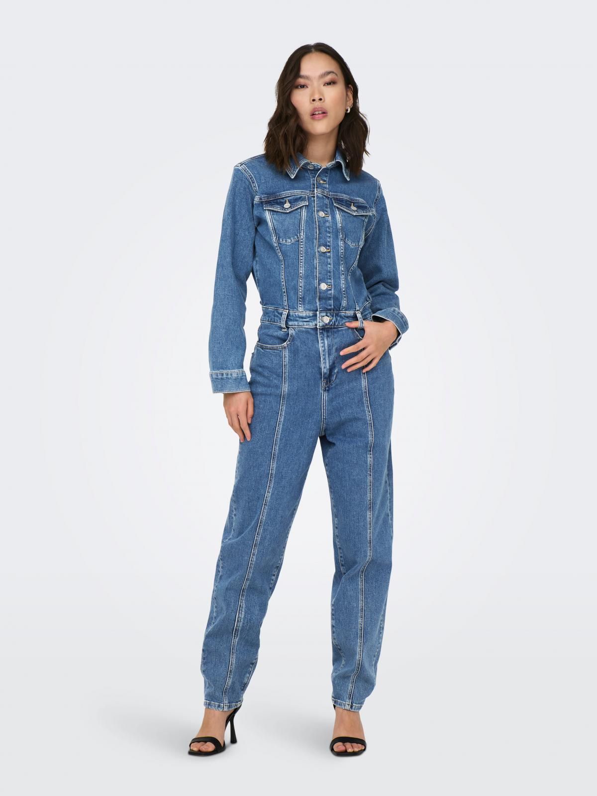 온리 데님 점프수트 벨트루프 버튼 15296625_2115 BLUE / MEDIUM BLUE DENIM - 상세 이미지 5