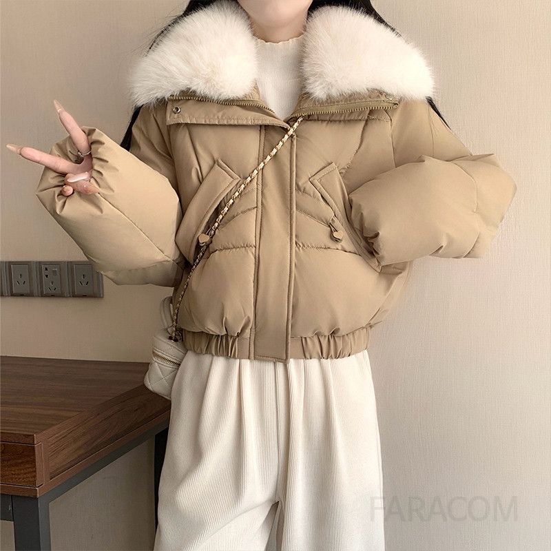 여성 루즈핏 탈착 퍼카라 크롭 숏패딩 점퍼 따뜻한 솜 패딩 아우터 오버핏 데일리 코디 겨울점퍼 - 상세 이미지 2