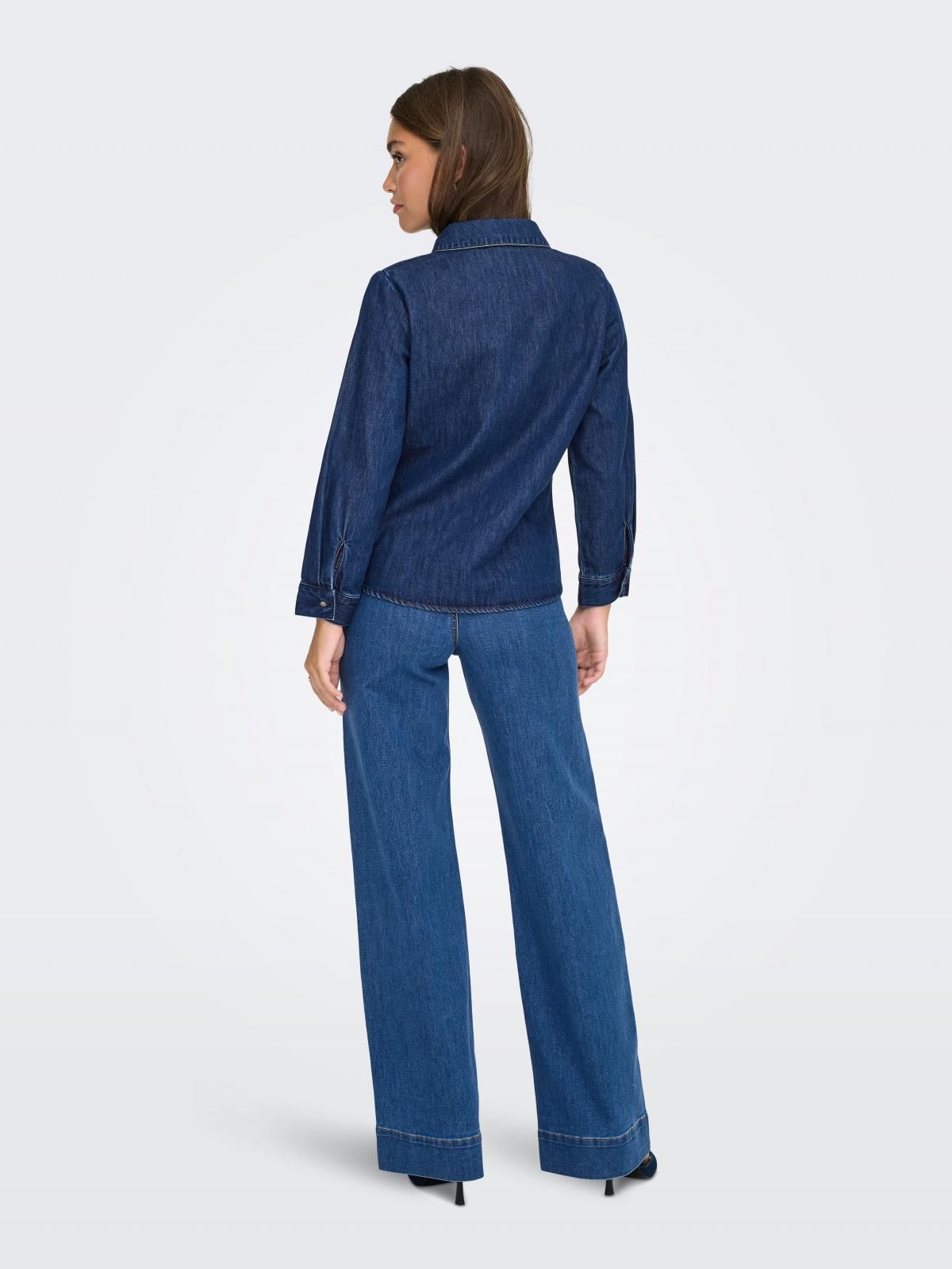 온리 프릴 테크니컬 데님 긴팔 셔츠 15360310_2114 BLUE / DARK BLUE DENIM - 상세 이미지 2