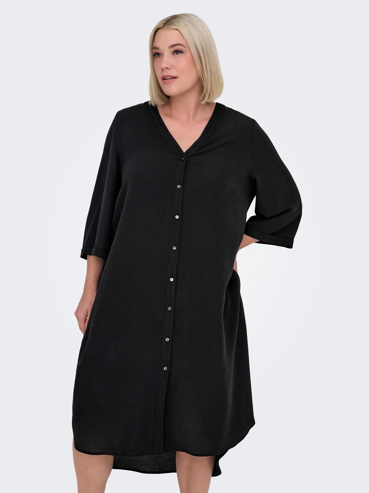 온리 빅사이즈 브이넥 버튼 롱 원피스 15356459_2161 BLACK / BLACK - 상품 이미지