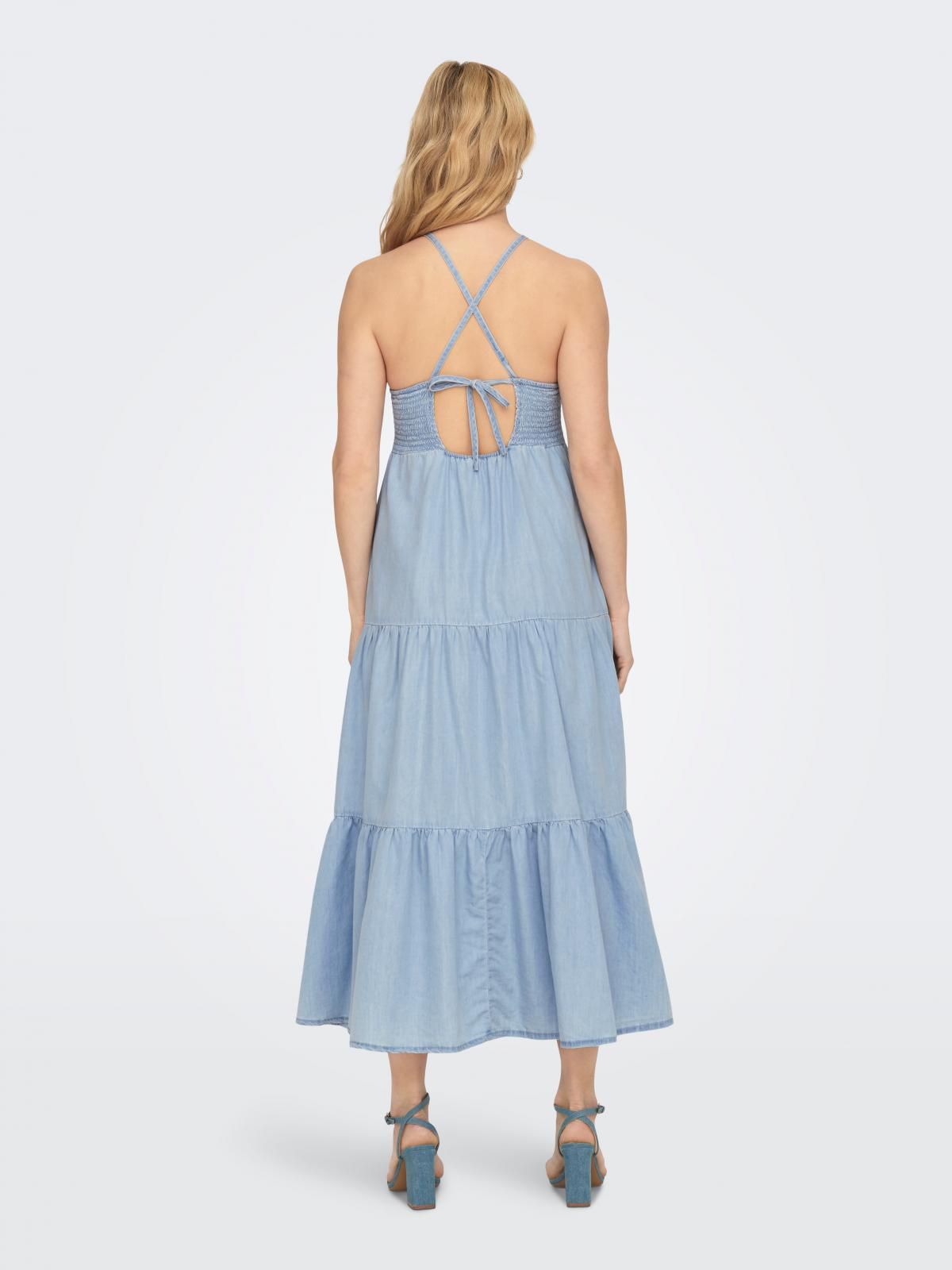 온리 페미닌 플리츠 스모크 데님 미디 원피스 15254685_2116 BLUE / LIGHT BLUE DENIM - 상세 이미지 2