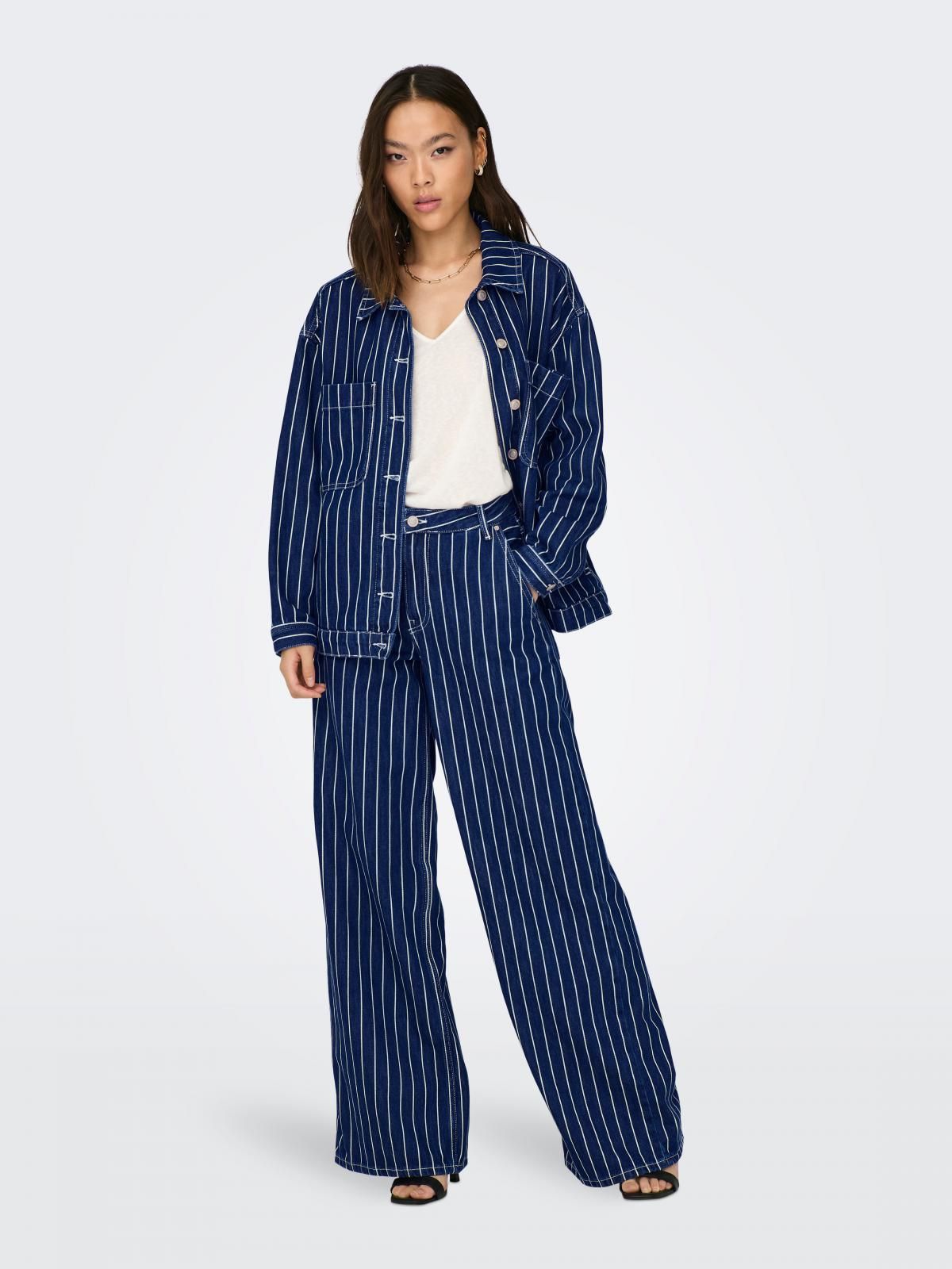 온리 스트라이프 데님 테크니컬 재킷 15295487_2114 BLUE / DARK BLUE DENIM - 상세 이미지 5