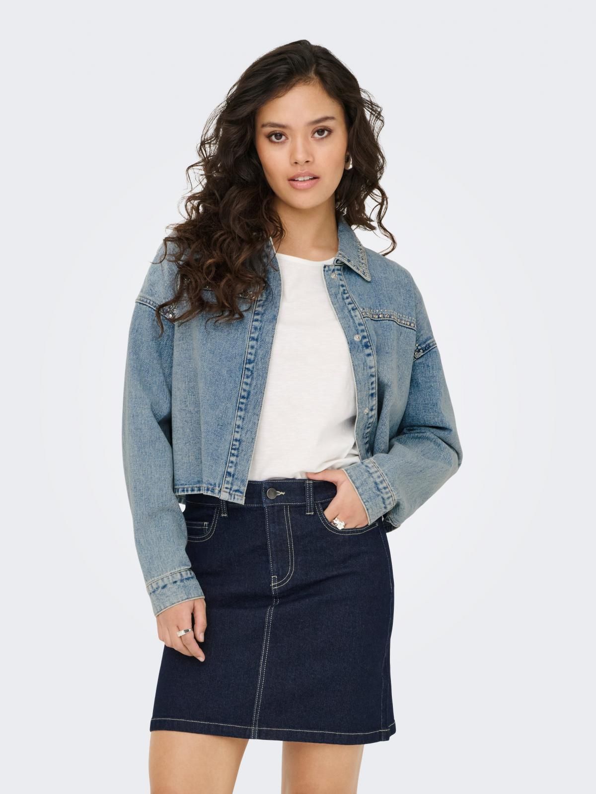 제이디와이 테크니컬 데님 크롭 데님 재킷 15351405_2116 BLUE / LIGHT BLUE DENIM - 상품 이미지