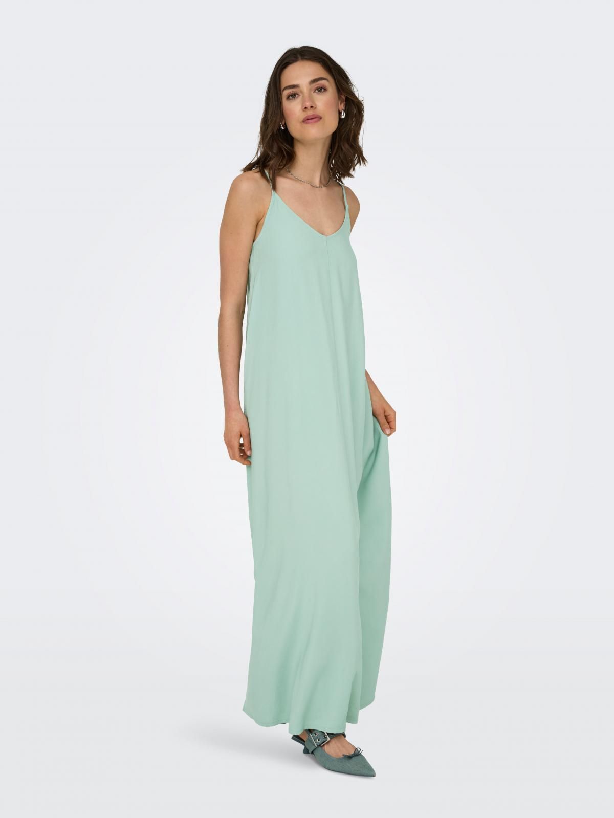 온리 스트랩 롱 원피스 브이넥 루즈핏 15337951_1422 TURQUOISE / GRAY MIST - 상품 이미지