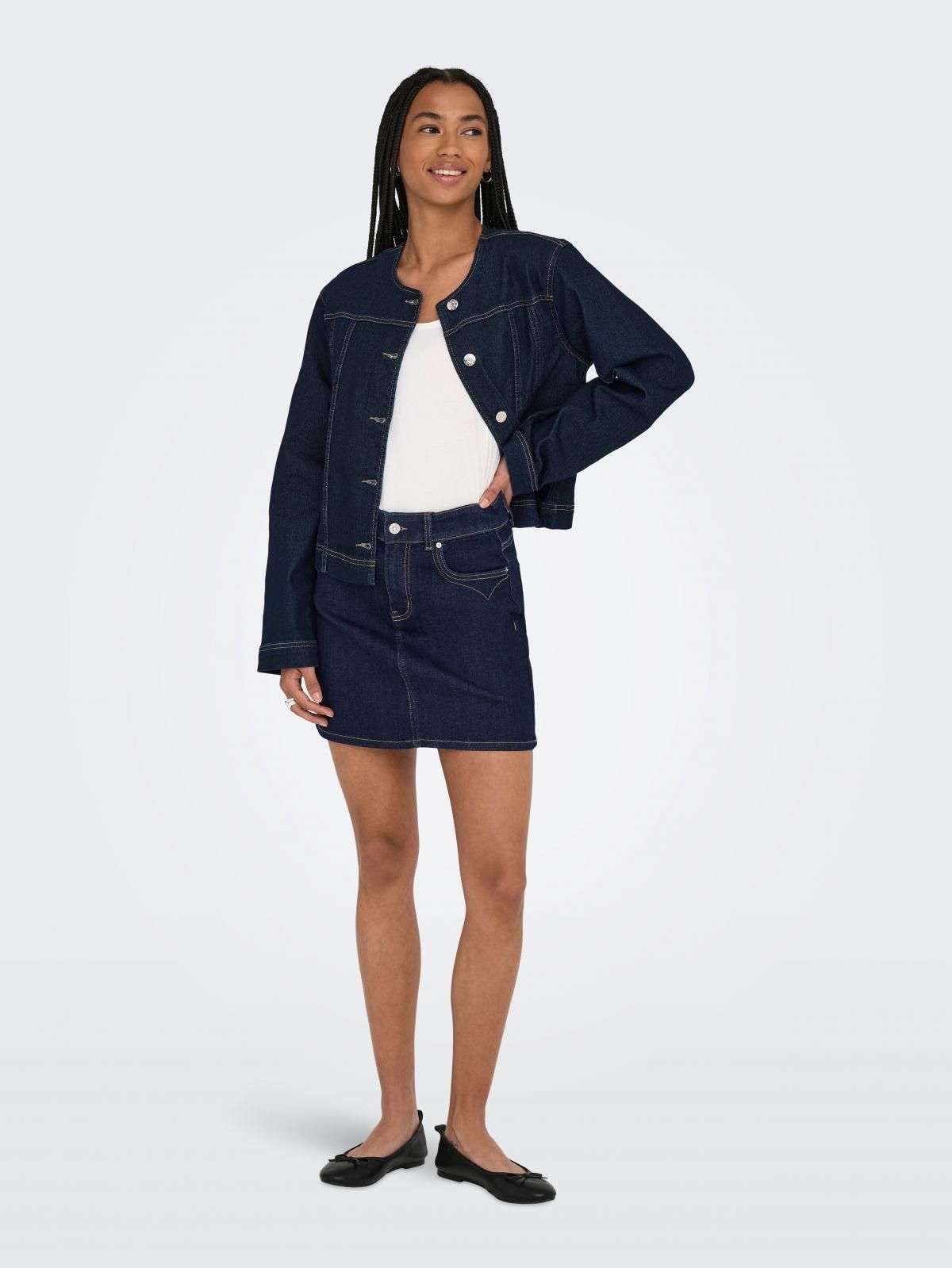 온리 스티치 데님 미니 스커트 벨트루프 15357960_2114 BLUE / DARK BLUE DENIM - 상세 이미지 5
