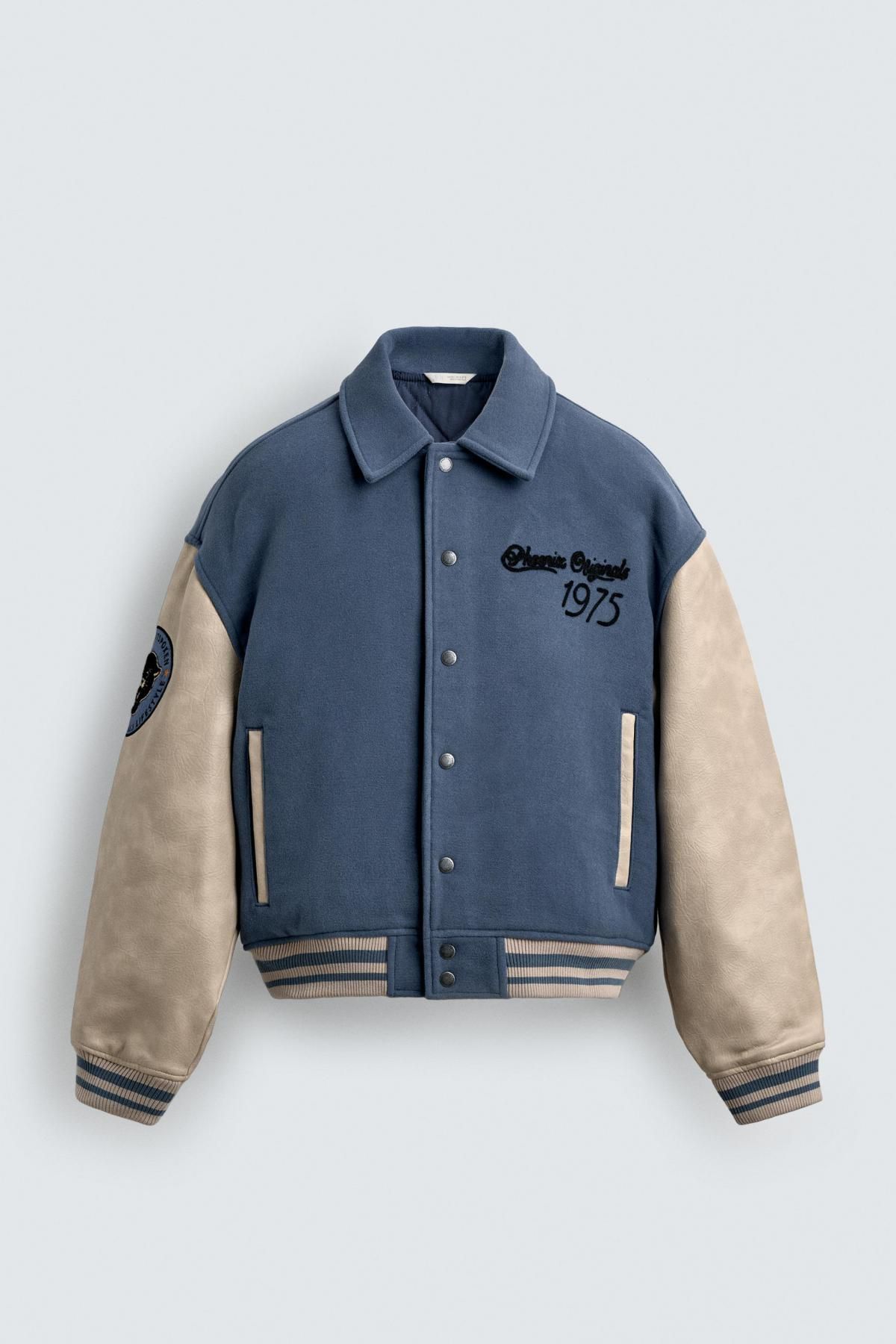 자라 바시티 크롭 퀼팅 패치 봄버 재킷 4575/420 BLUE GREY - 상품 이미지