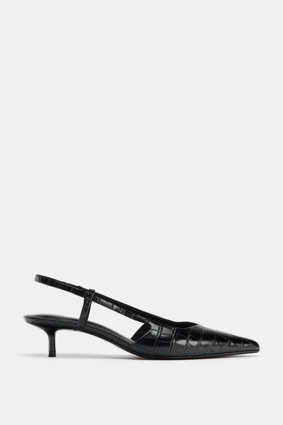 자라 엠보 크로커 슬링백 슈즈 로우힐 1256/710 BLACK - 상품 이미지
