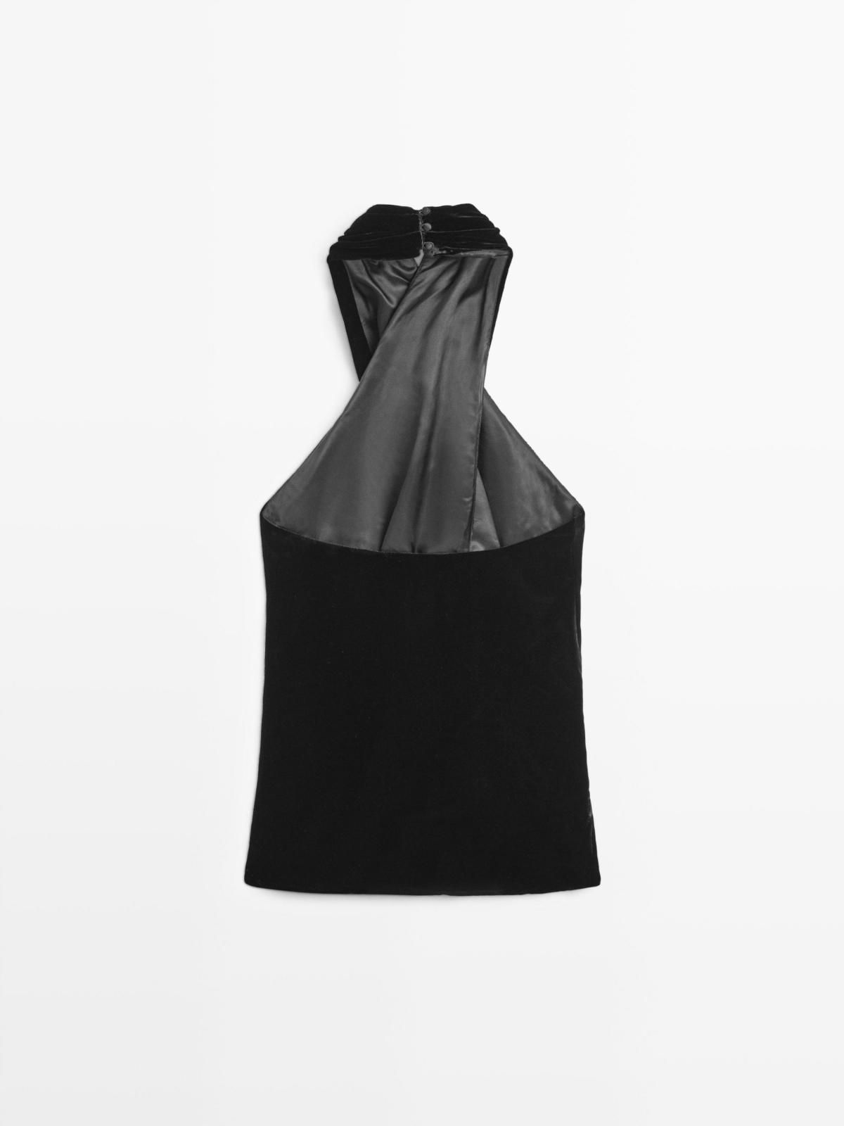 마시모두띠 벨벳 홀터넥 버튼 디테일 탑 6085/755 BLACK - 상세 이미지 5