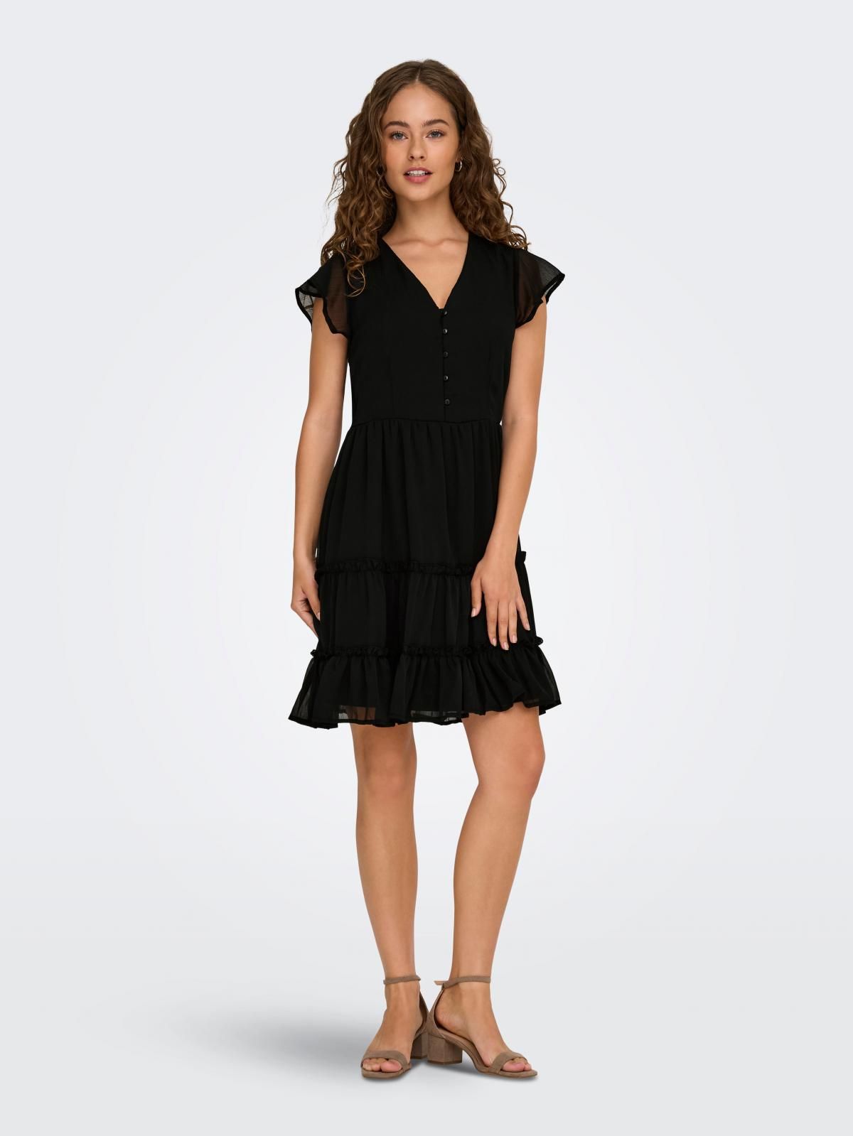 온리 프릴 브이넥 미니 원피스 블랙 15272750_2161 BLACK / BLACK - 상세 이미지 5